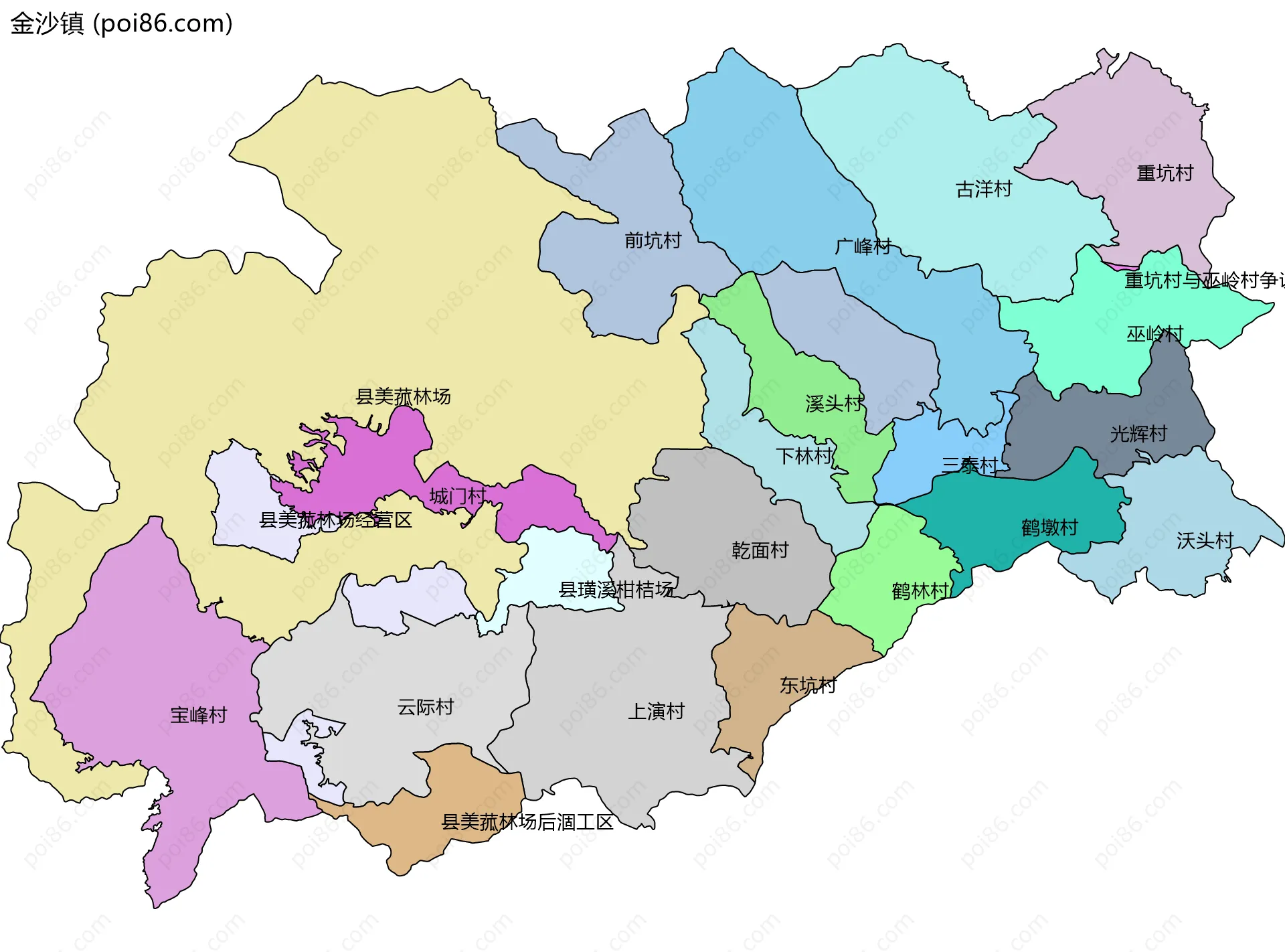 金沙镇边界地图(五级行政区划)