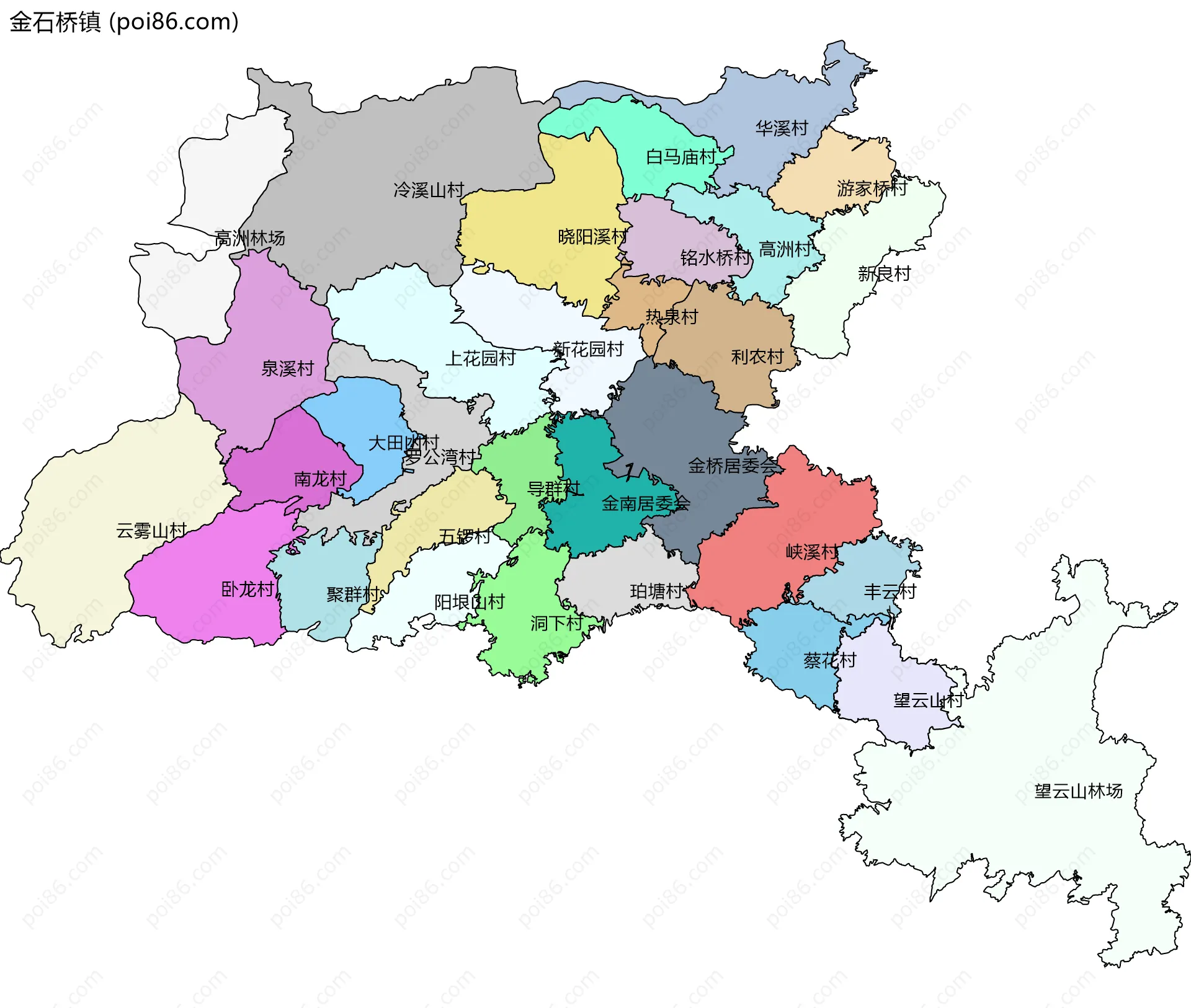 金石桥镇边界地图(五级行政区划)