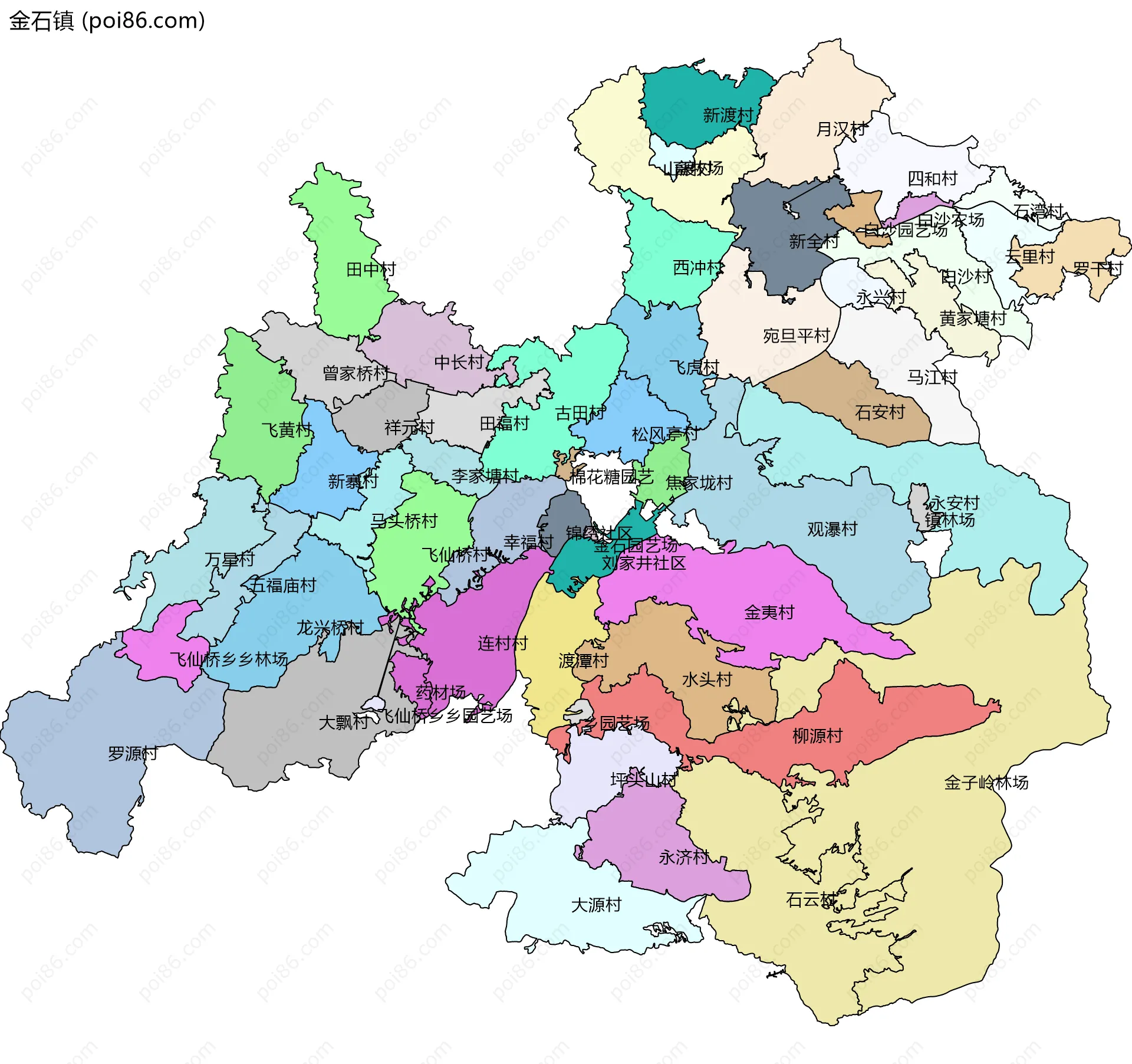 金石镇边界地图(五级行政区划)