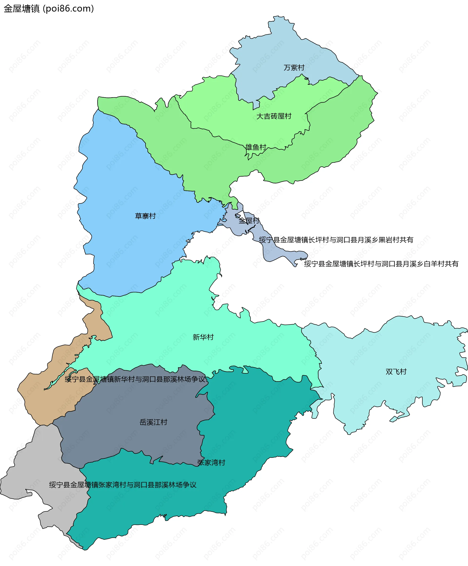 金屋塘镇边界地图(五级行政区划)