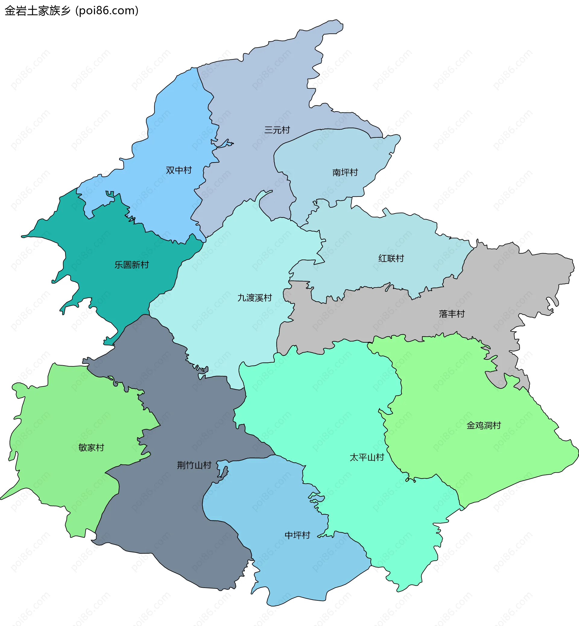 金岩土家族乡边界地图(五级行政区划)