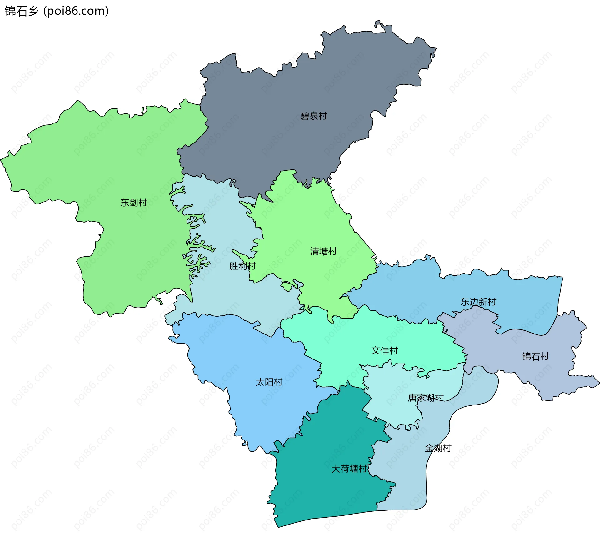 锦石乡边界地图(五级行政区划)