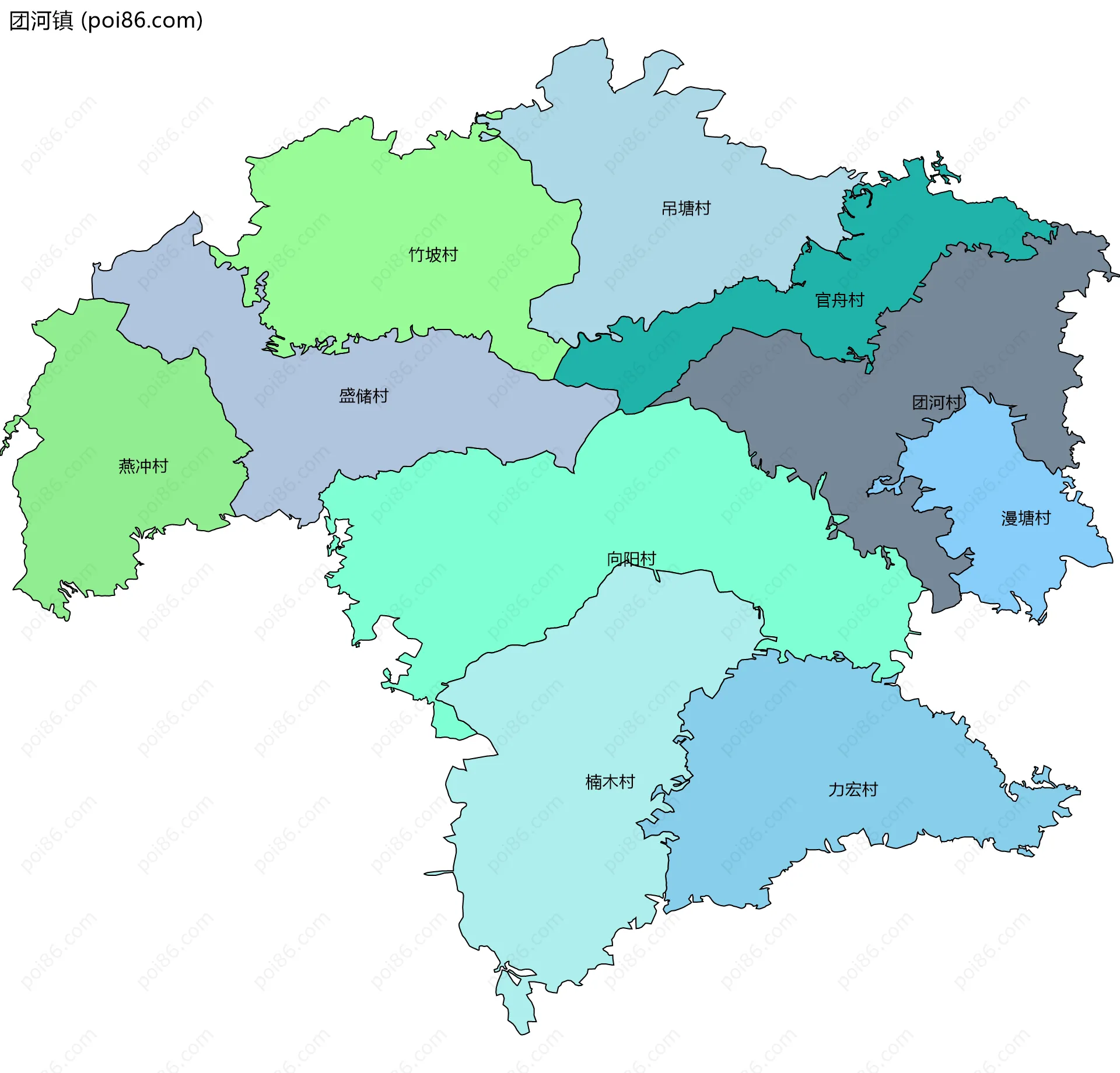 团河镇边界地图(五级行政区划)