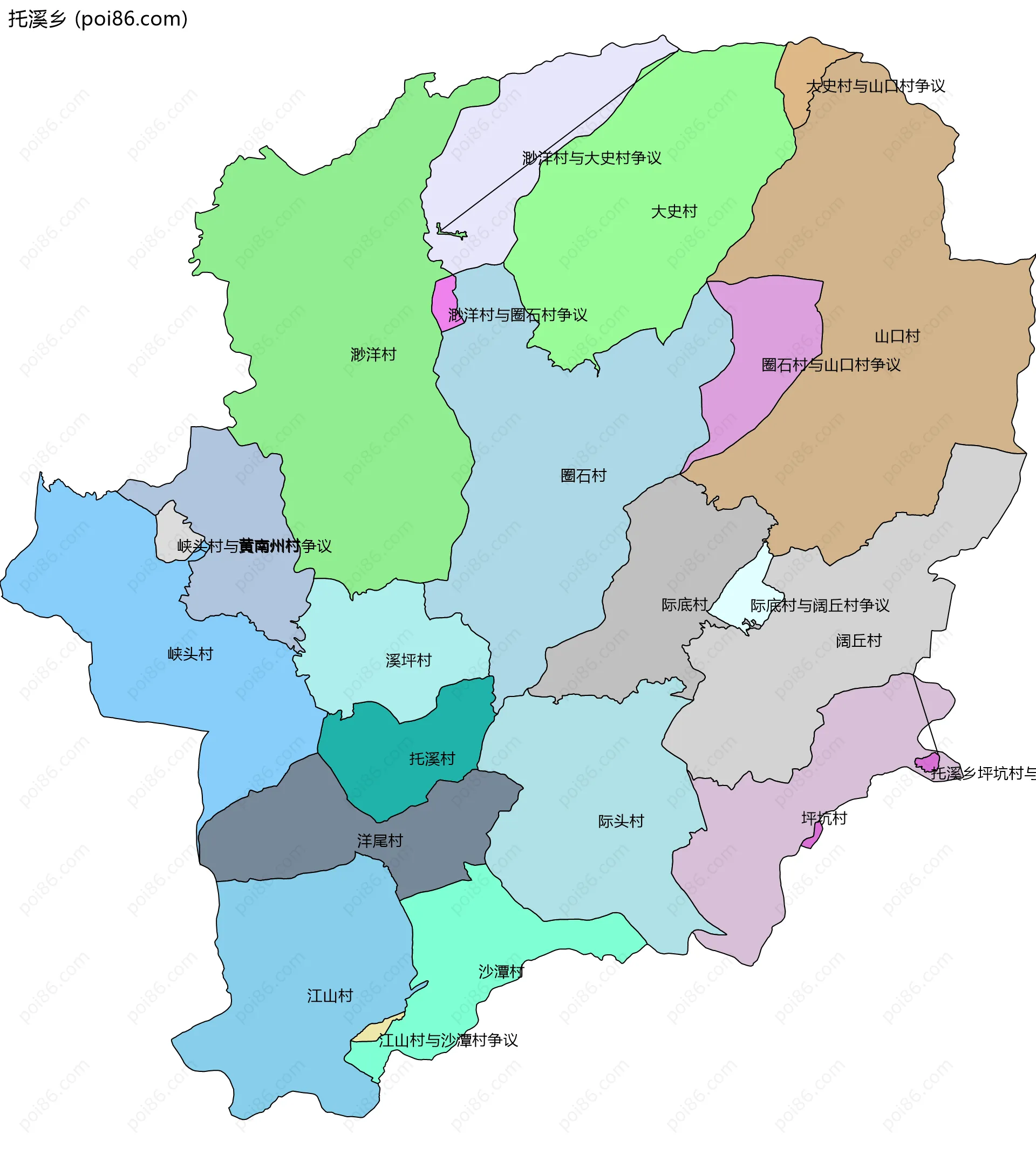 托溪乡边界地图(五级行政区划)