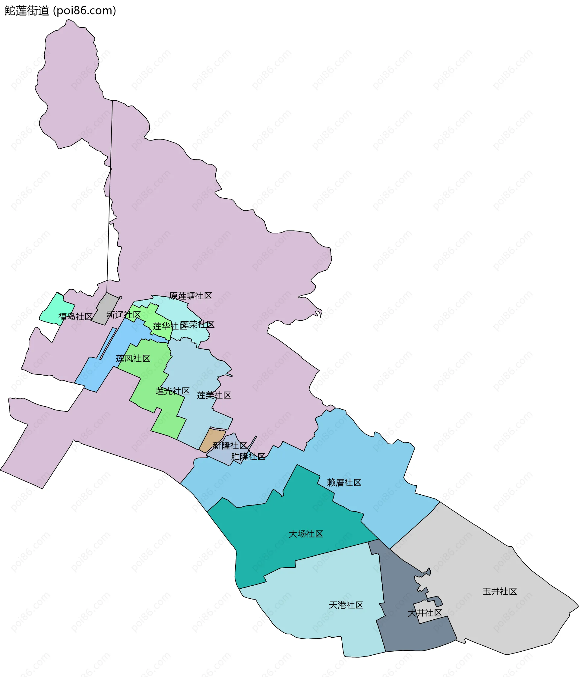 鮀莲街道边界地图(五级行政区划)