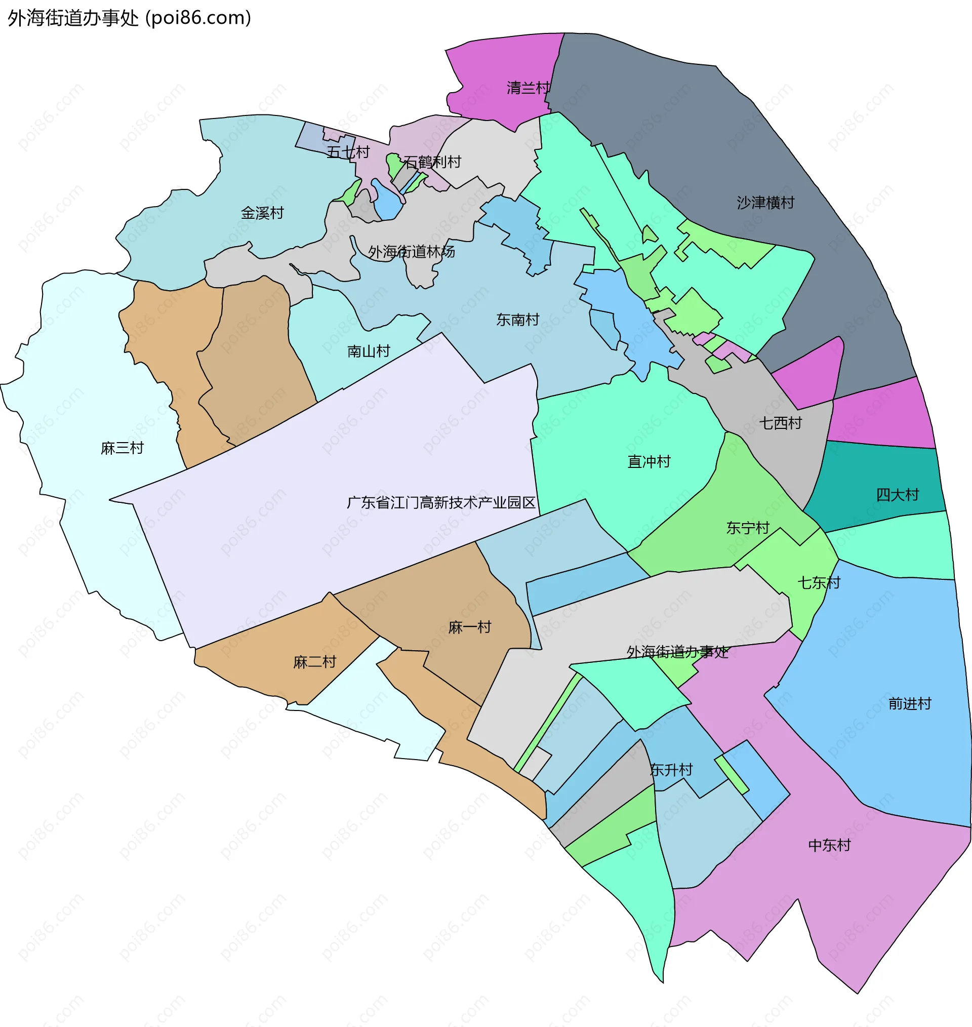 外海街道办事处边界地图(五级行政区划)