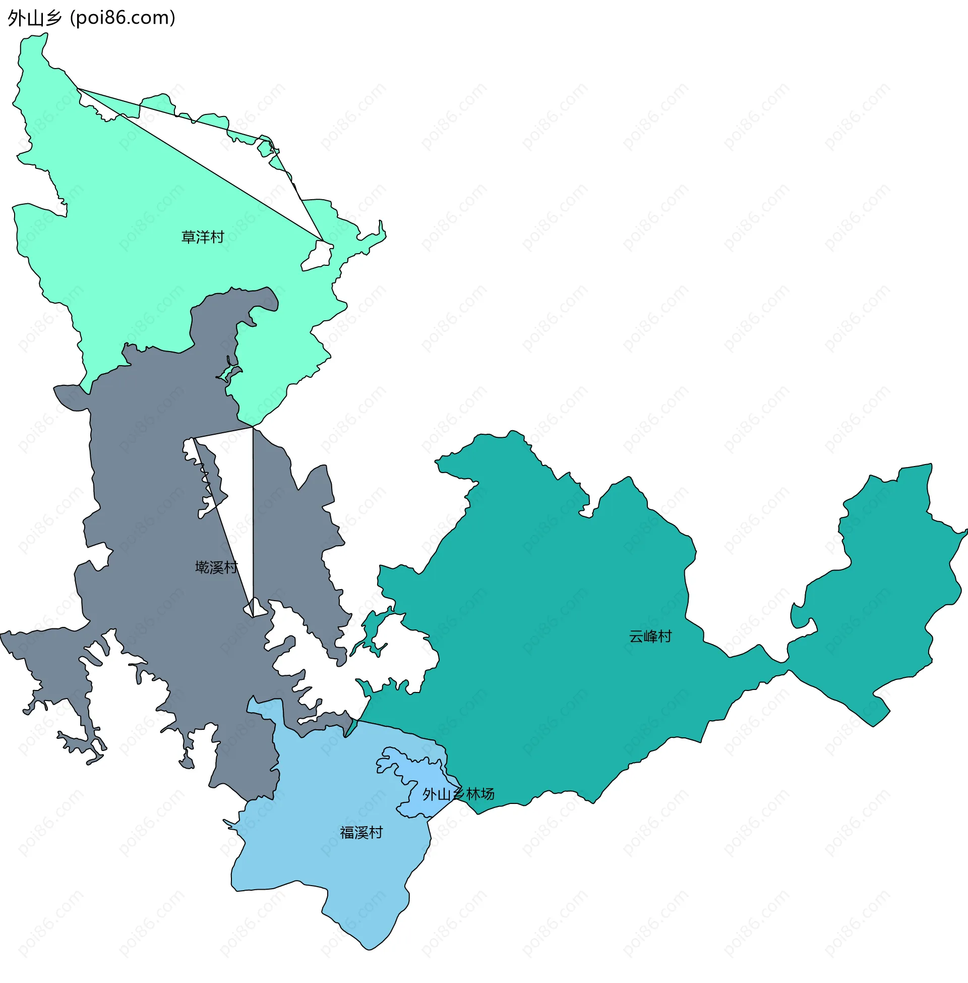 外山乡边界地图(五级行政区划)