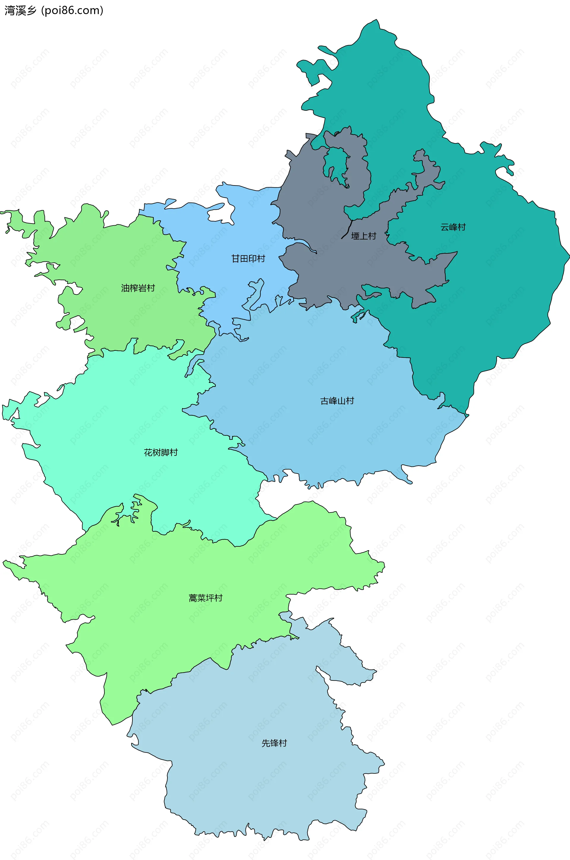 湾溪乡边界地图(五级行政区划)