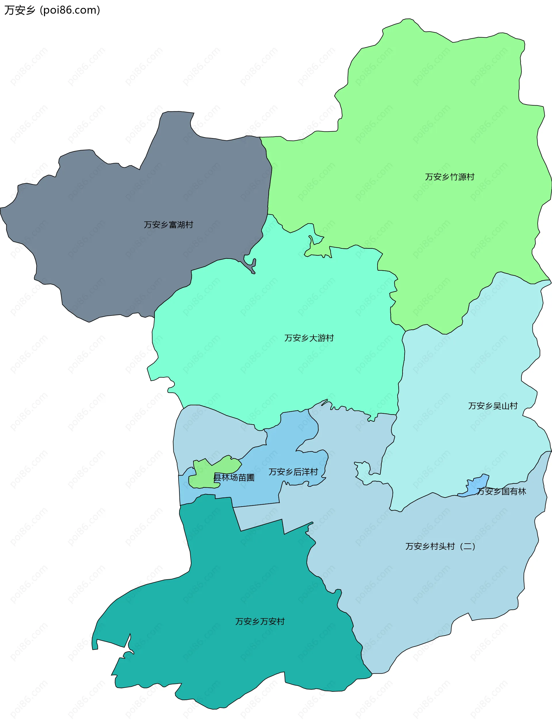 万安乡边界地图(五级行政区划)