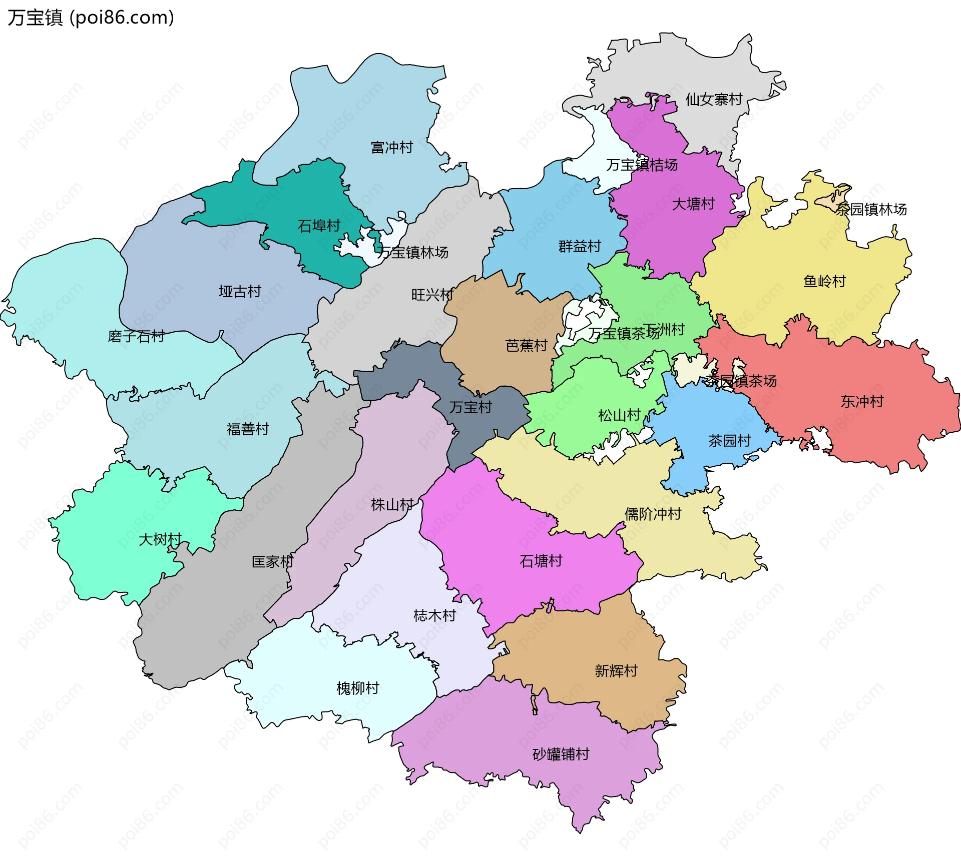 万宝镇边界地图(五级行政区划)