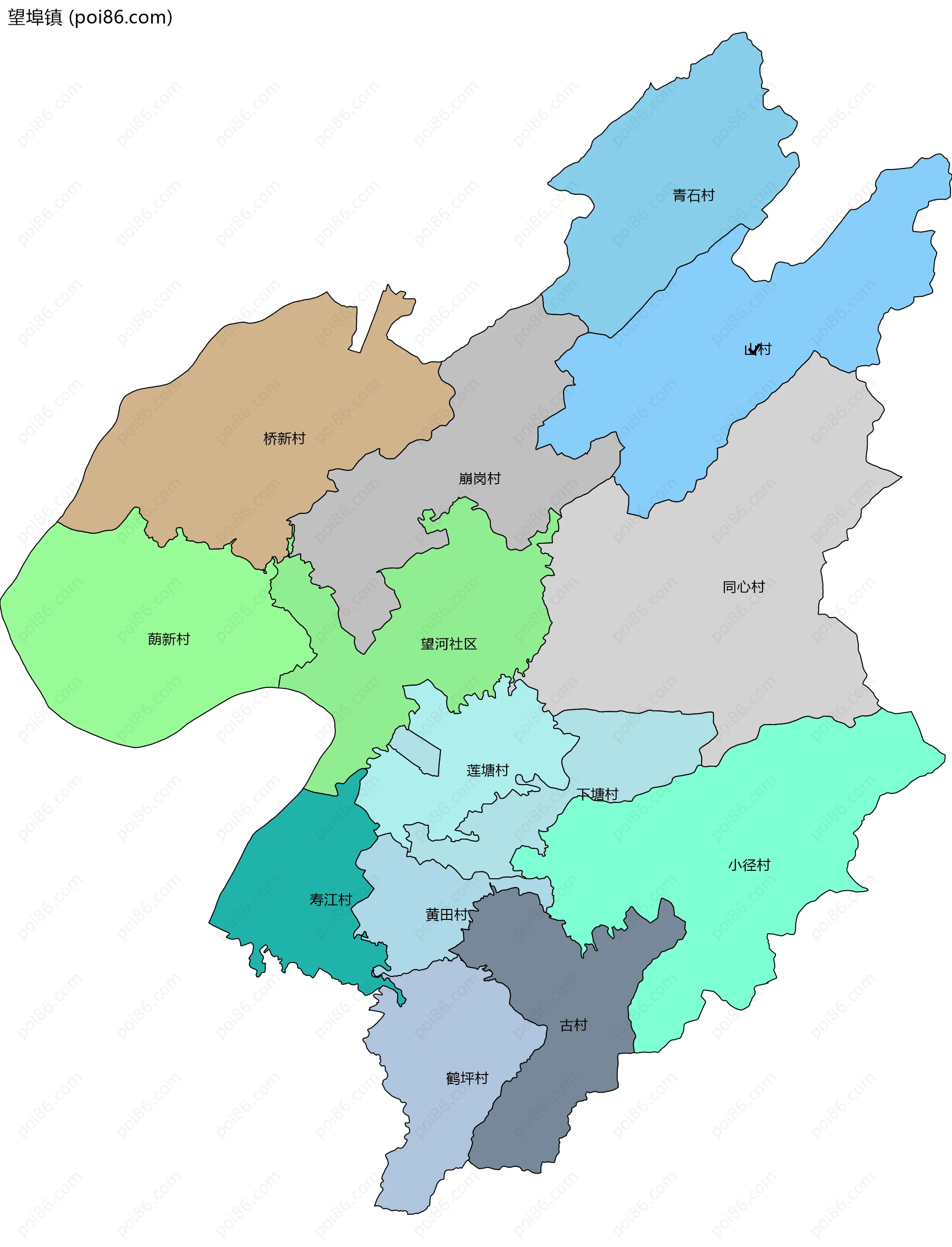 望埠镇边界地图(五级行政区划)