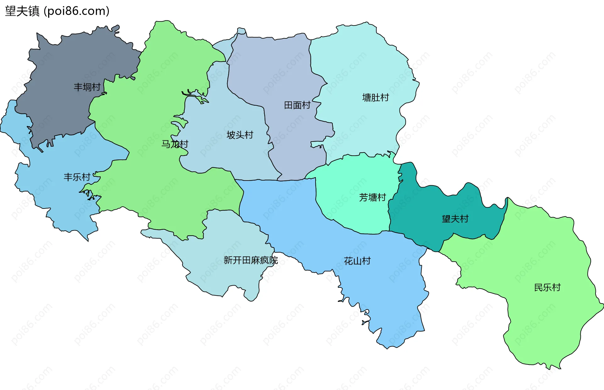 望夫镇边界地图(五级行政区划)