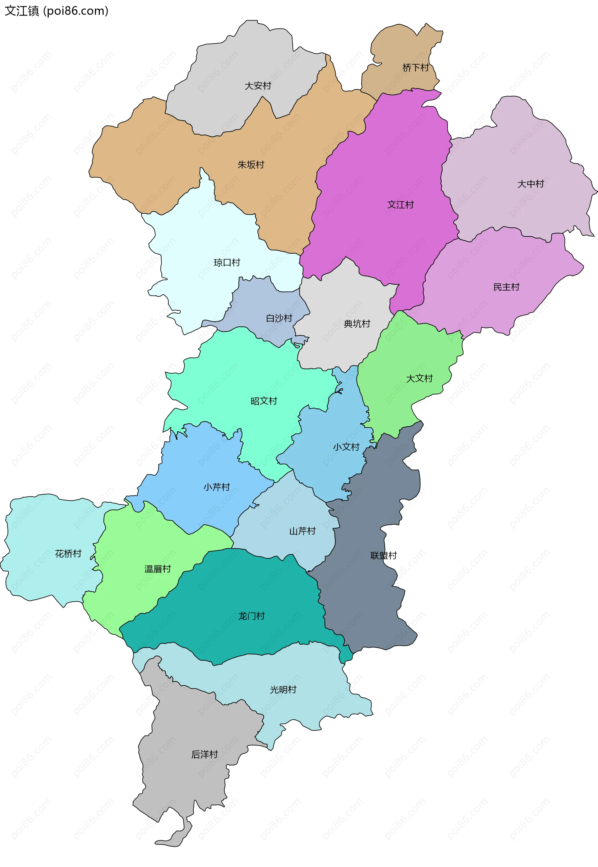 文江镇边界地图(五级行政区划)