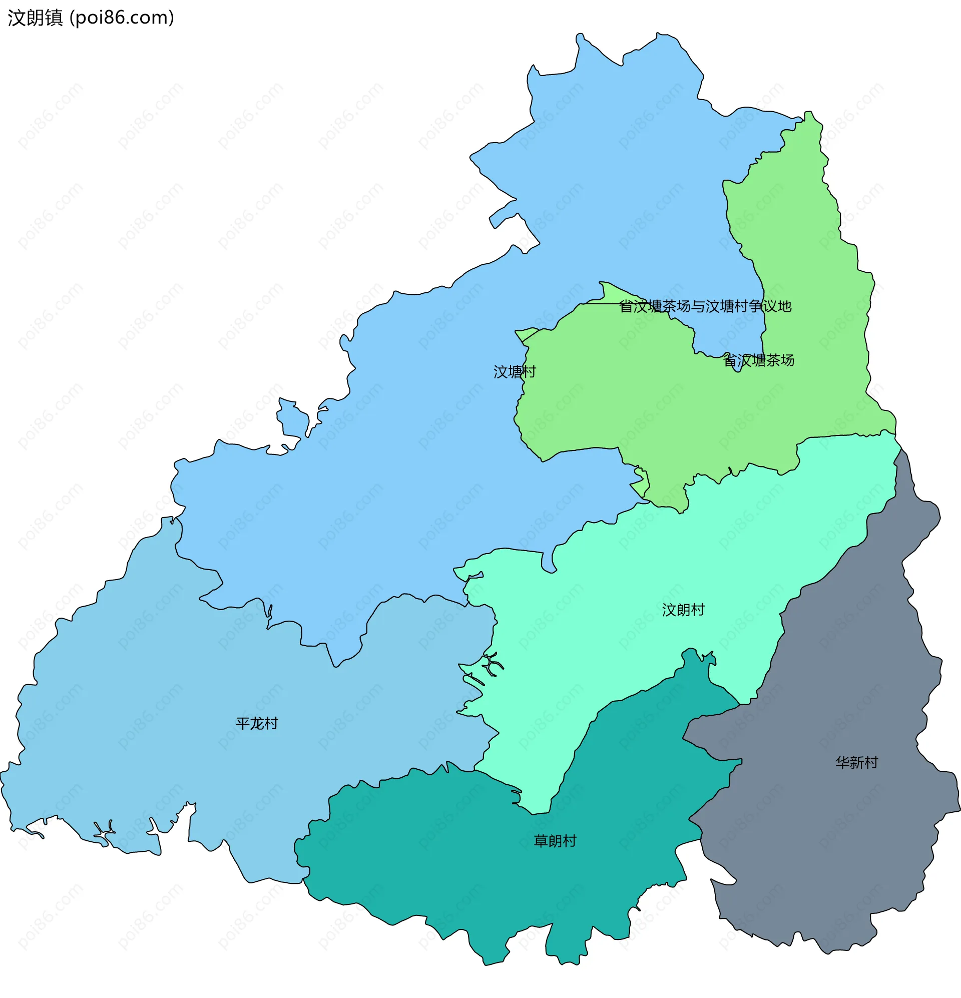 汶朗镇边界地图(五级行政区划)