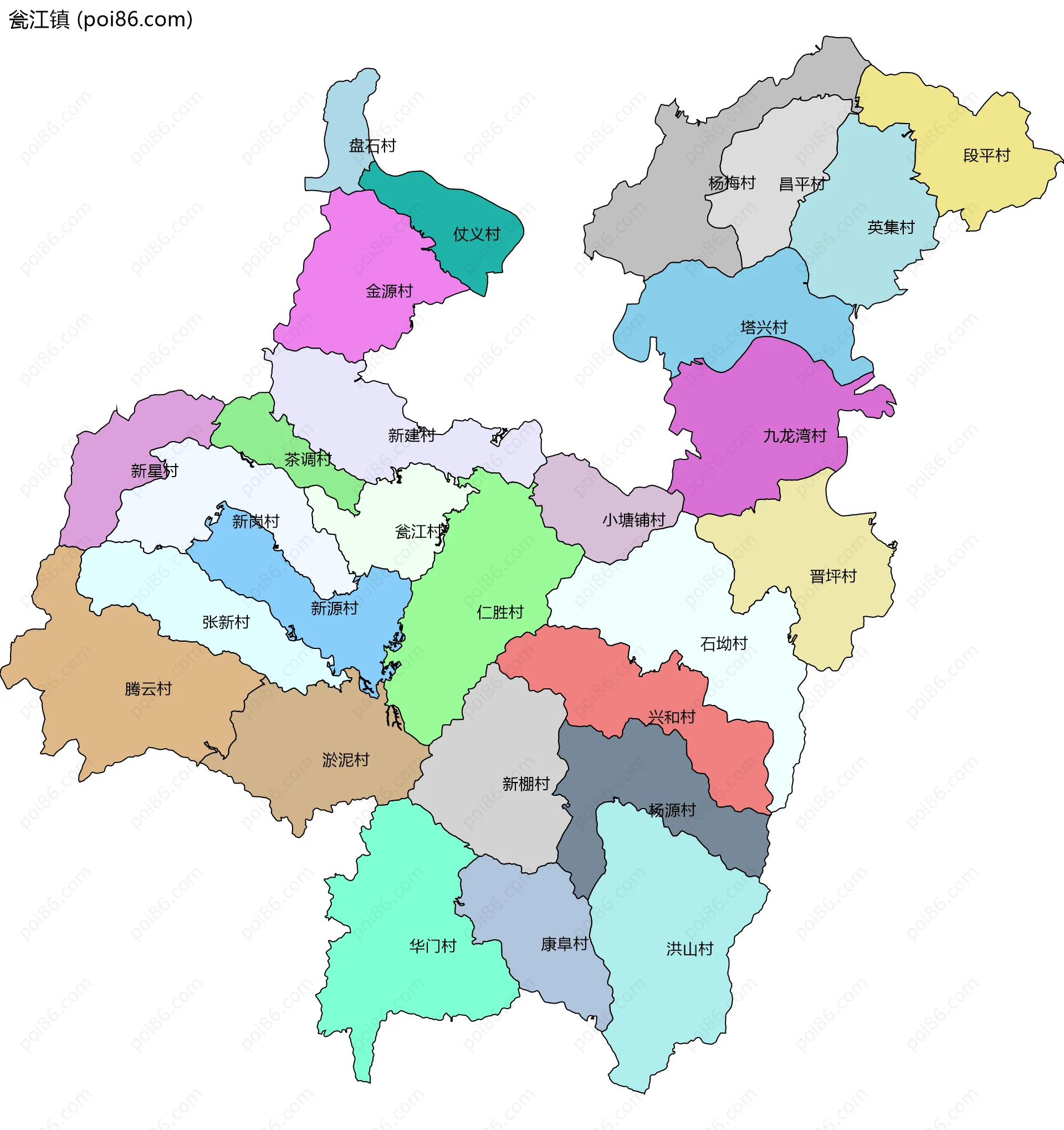 瓮江镇边界地图(五级行政区划)