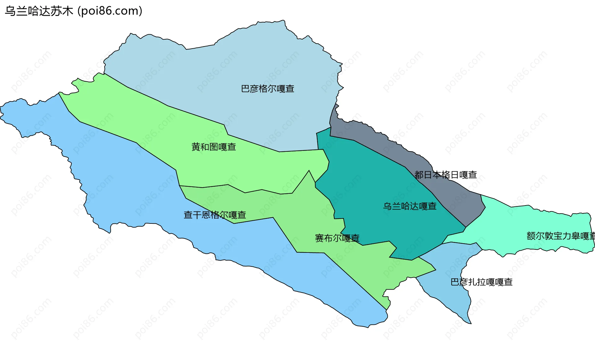 乌兰哈达苏木边界地图(五级行政区划)
