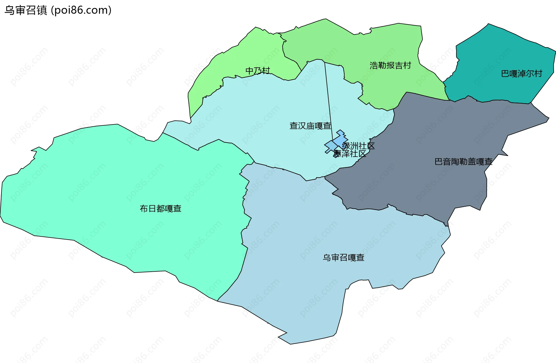 乌审召镇边界地图(五级行政区划)