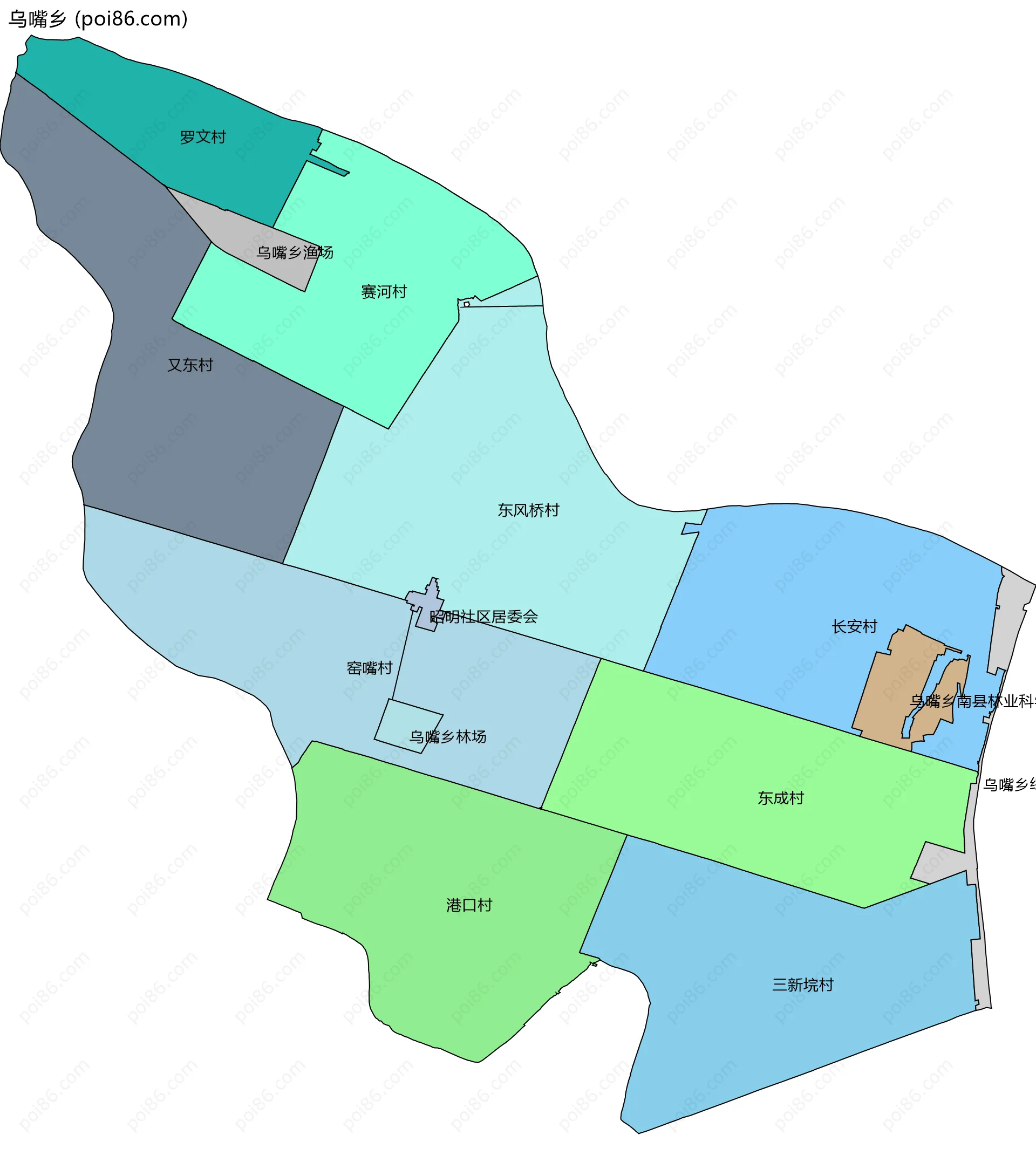 乌嘴乡边界地图(五级行政区划)
