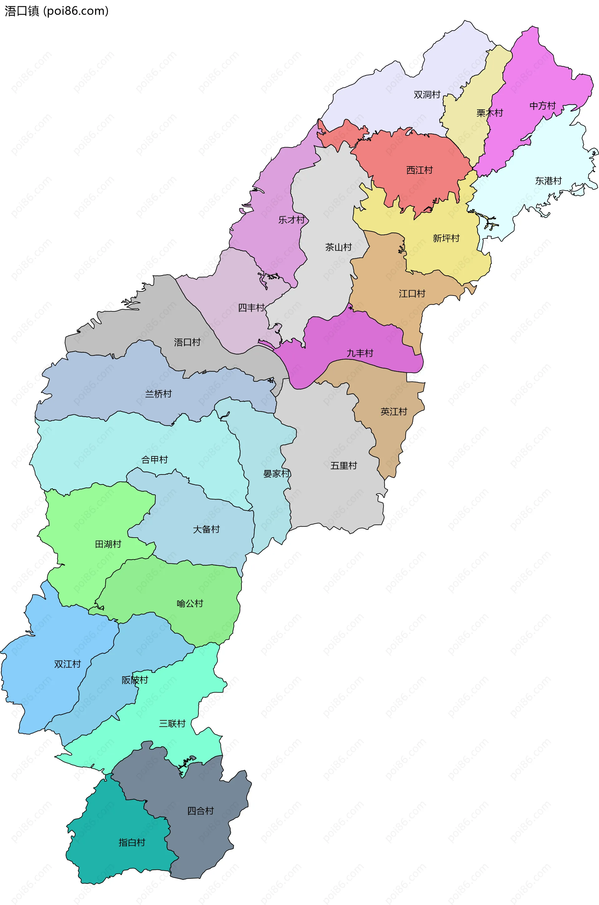 浯口镇边界地图(五级行政区划)