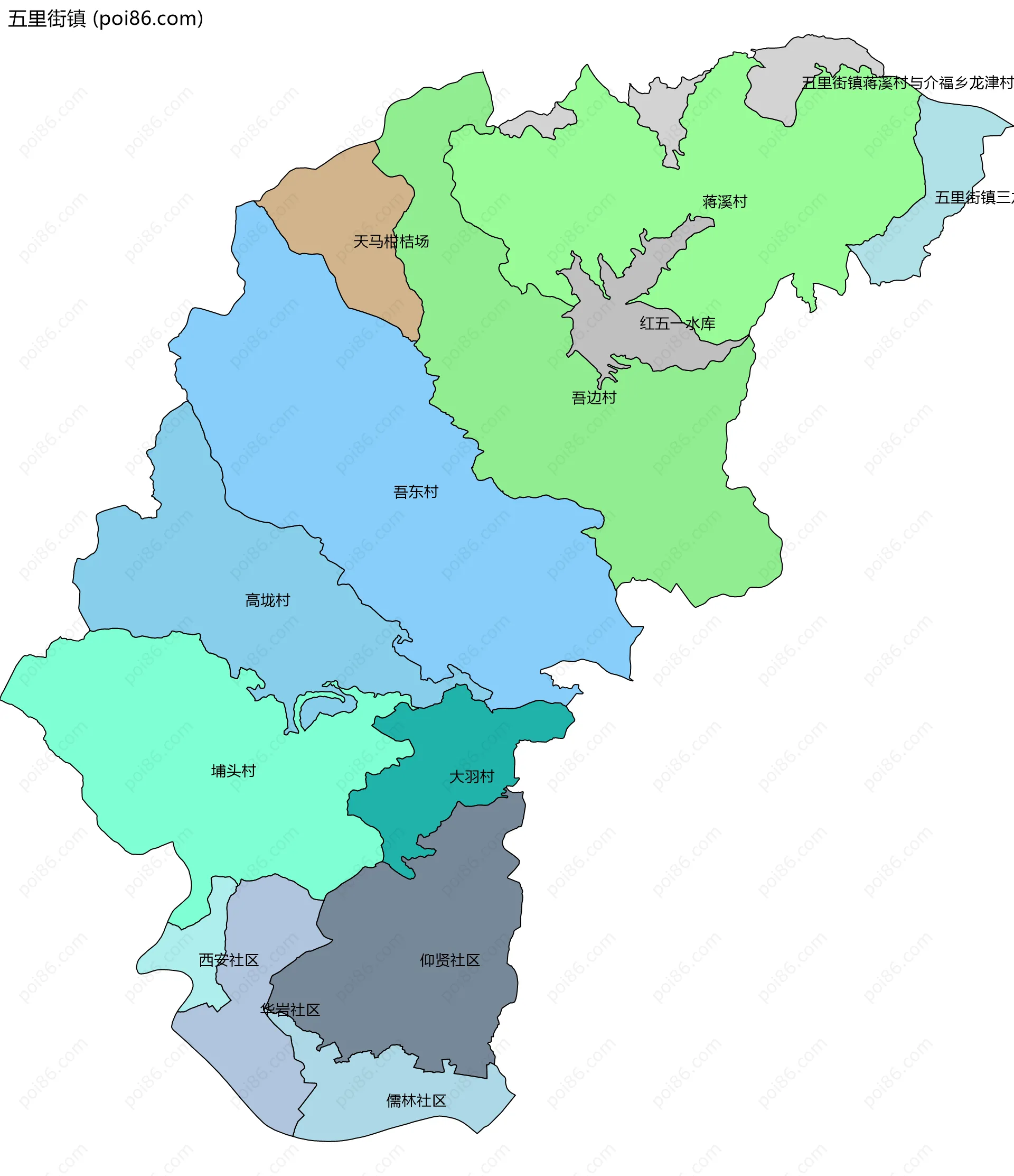 五里街镇边界地图(五级行政区划)