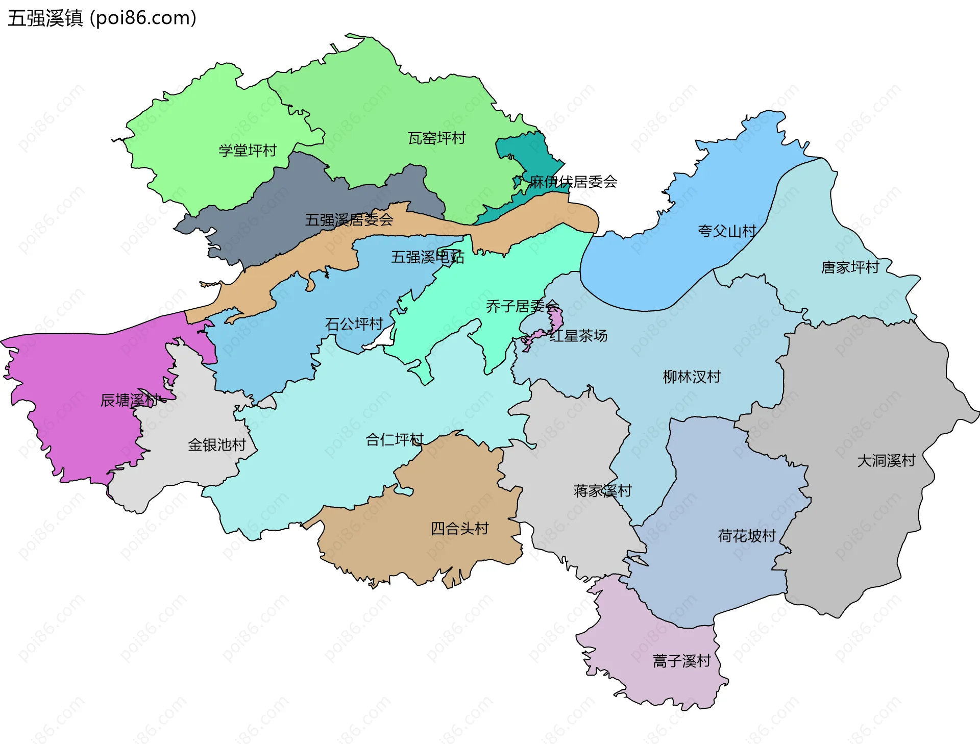 五强溪镇边界地图(五级行政区划)