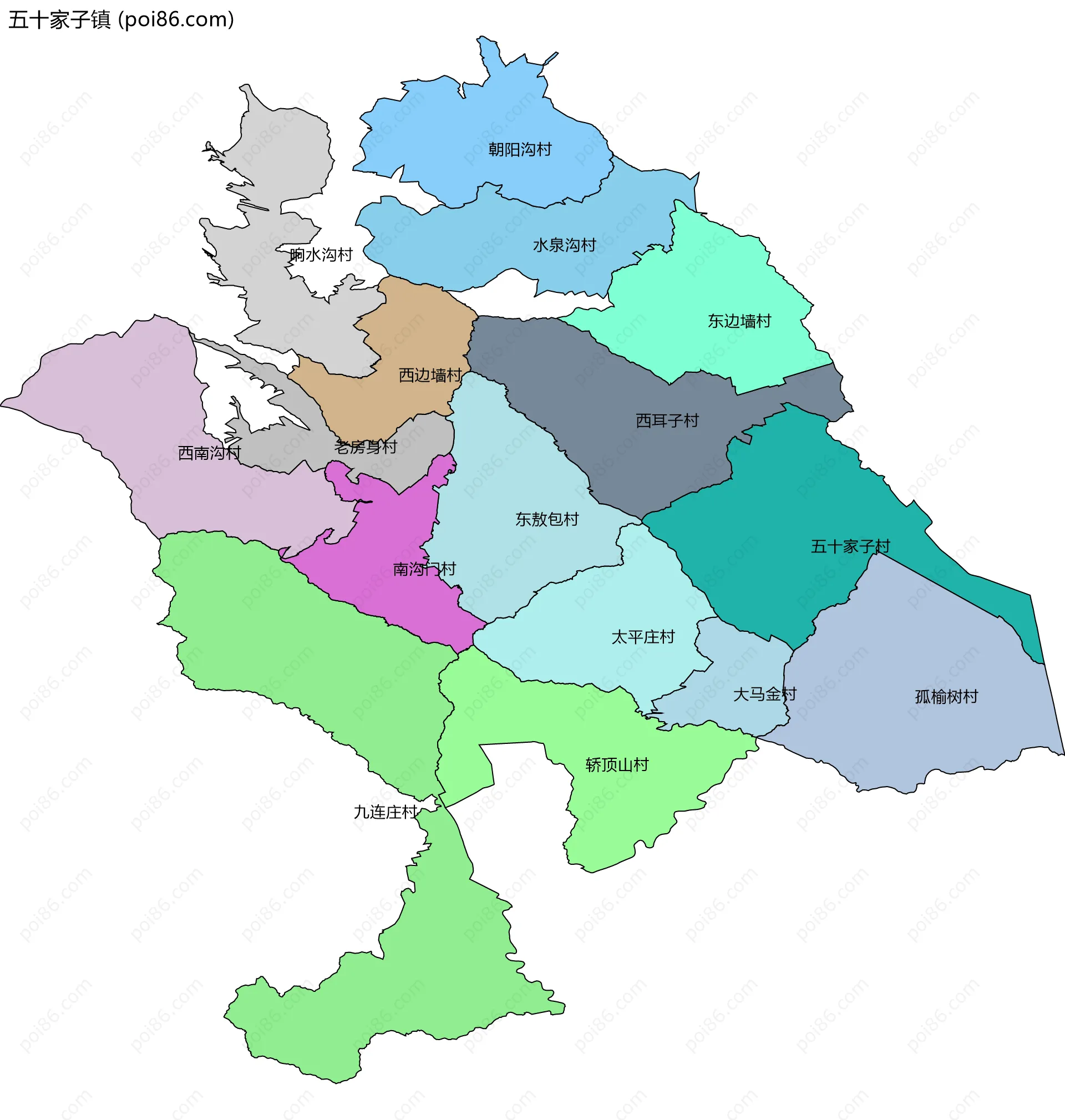 五十家子镇边界地图(五级行政区划)