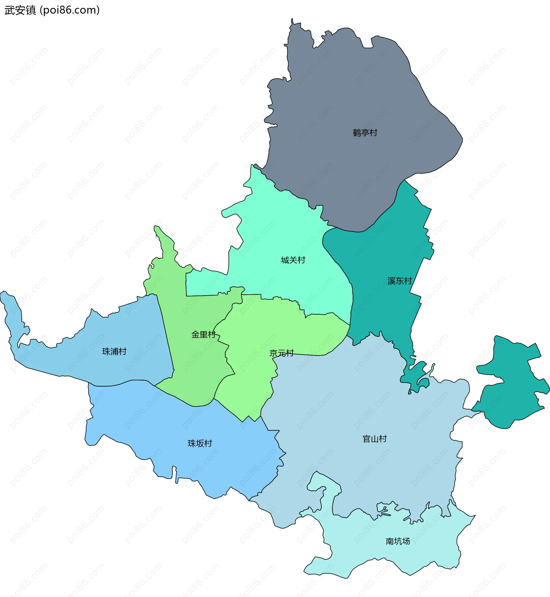 武安镇边界地图(五级行政区划)