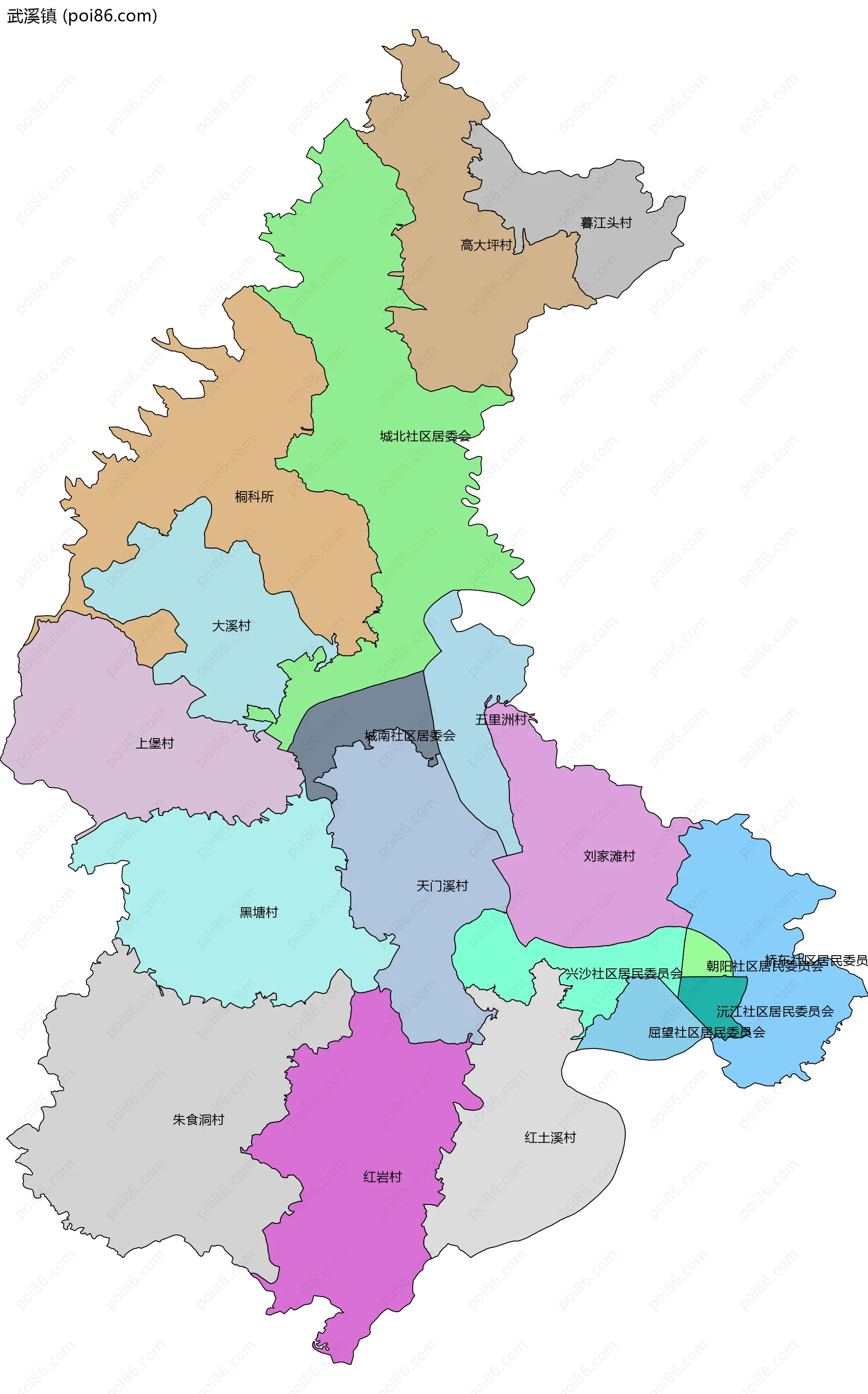 武溪镇边界地图(五级行政区划)