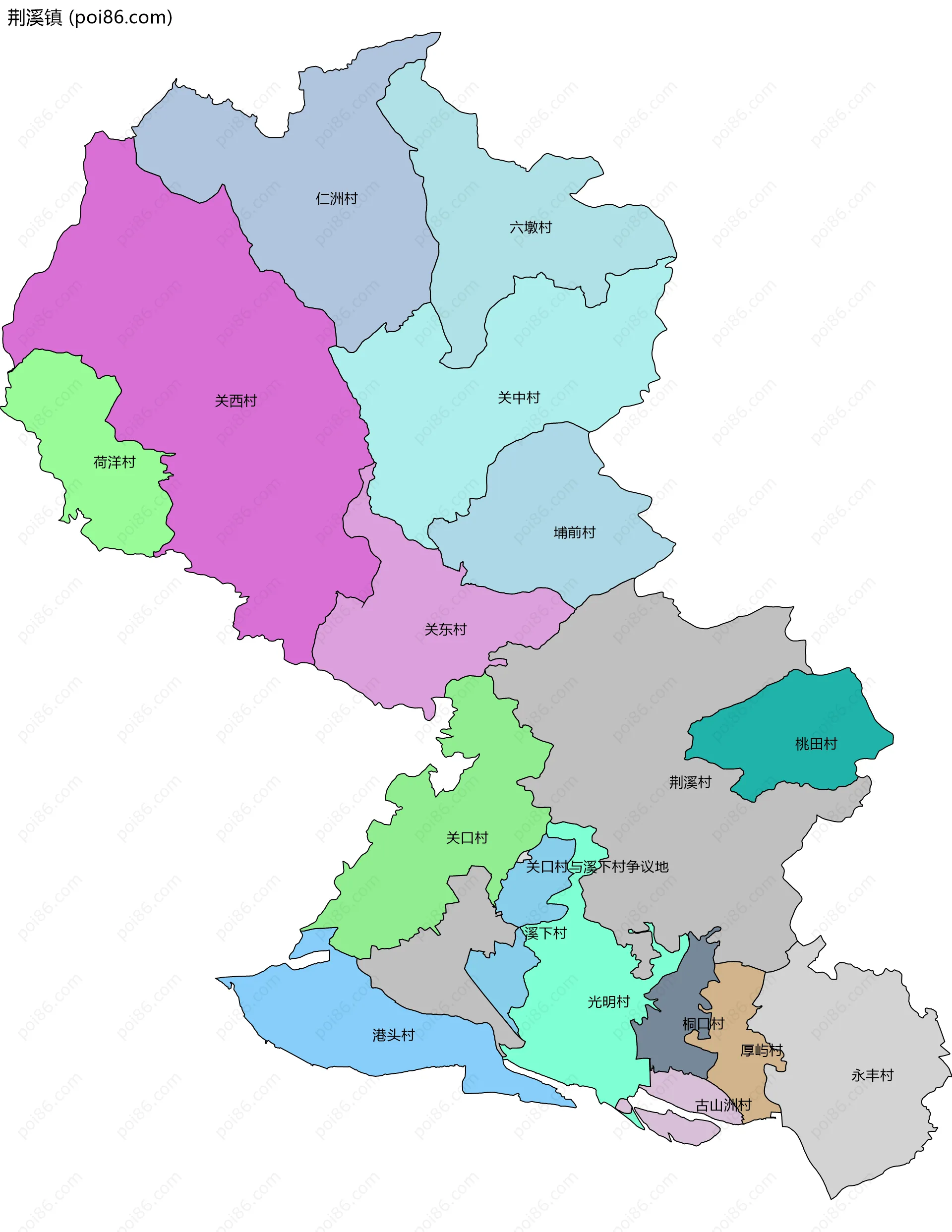 荆溪镇边界地图(五级行政区划)