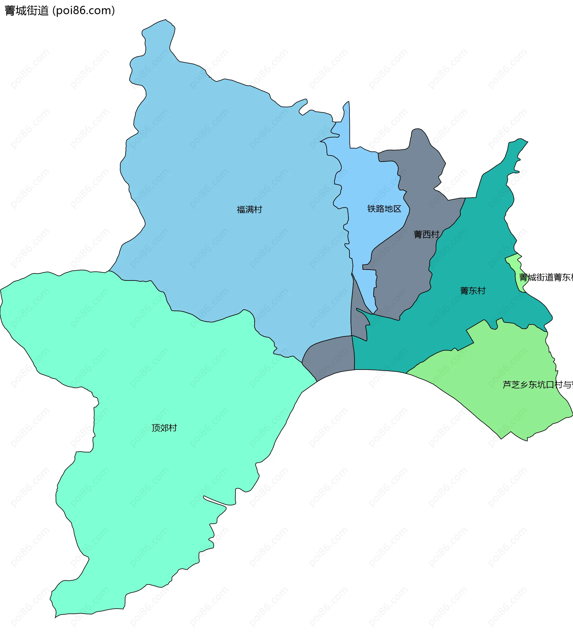 菁城街道边界地图(五级行政区划)