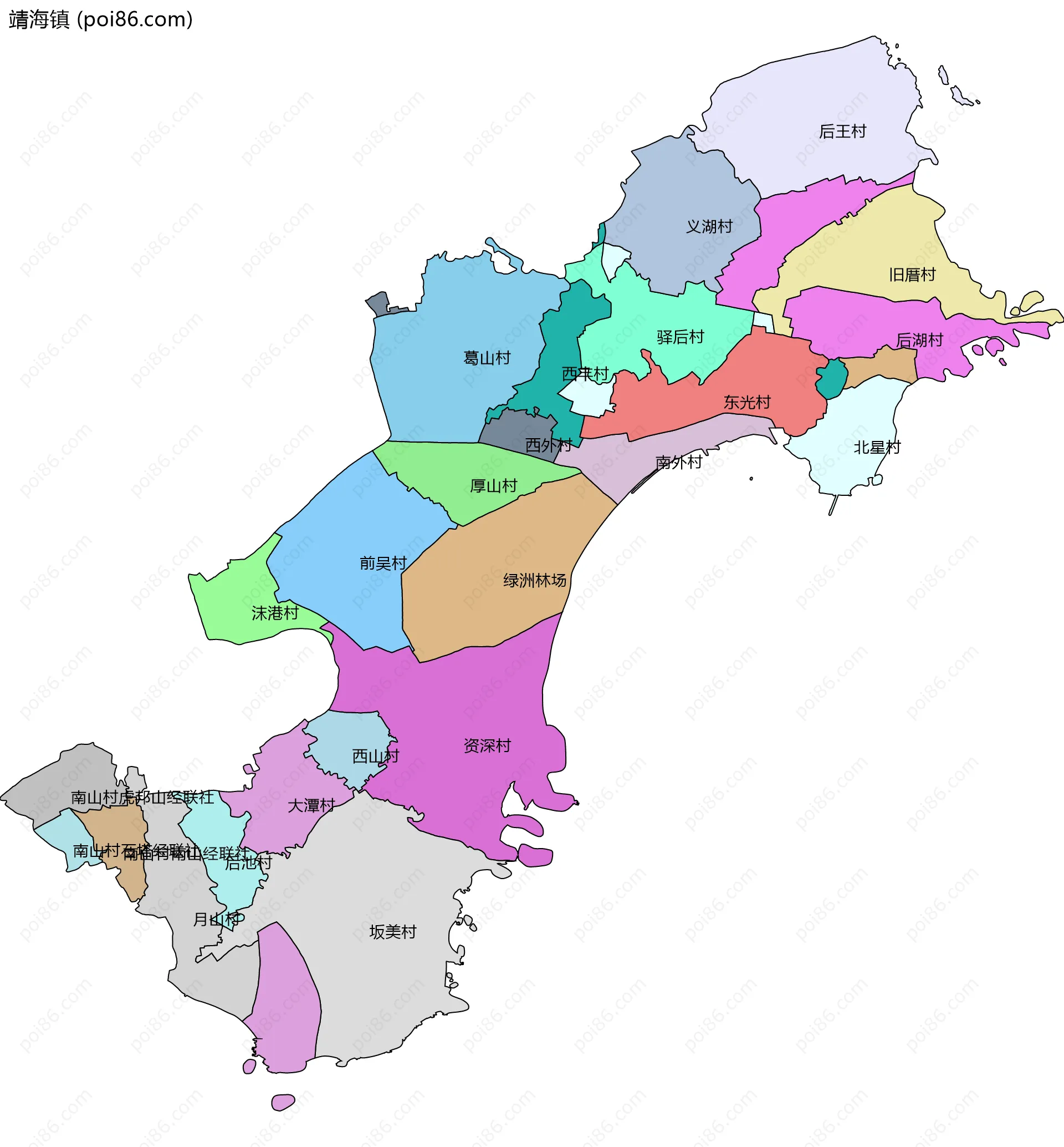 靖海镇边界地图(五级行政区划)