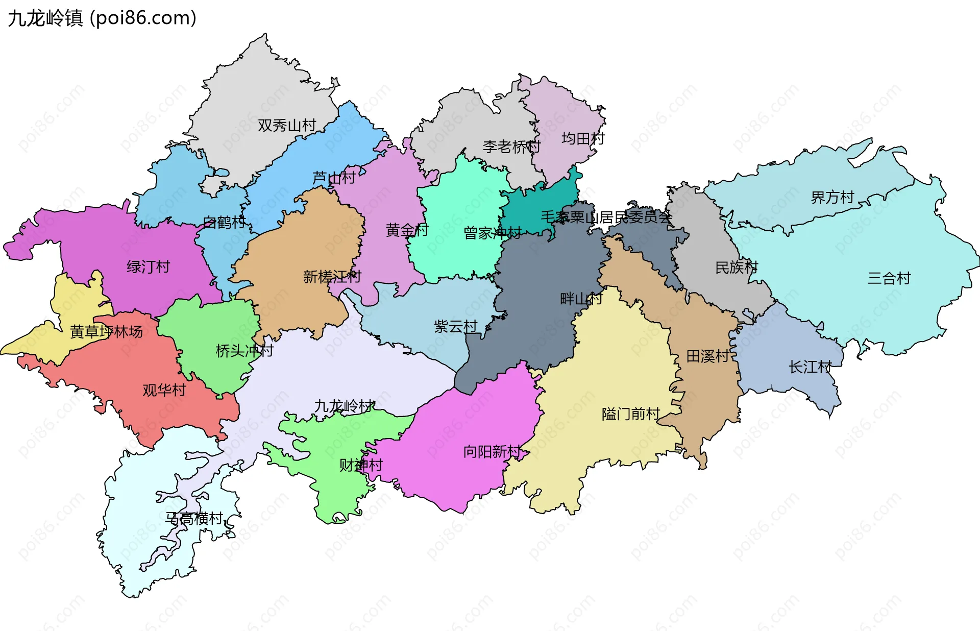 九龙岭镇边界地图(五级行政区划)