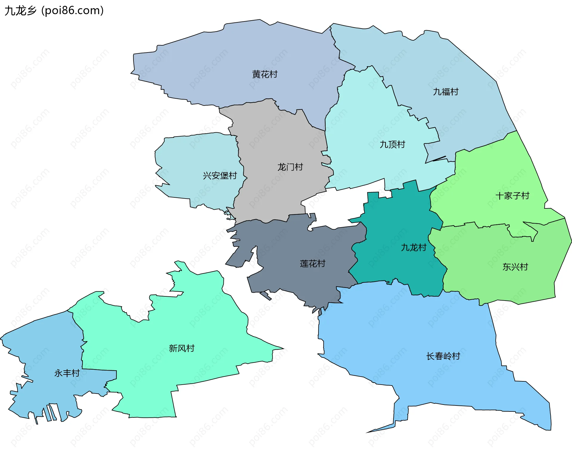 九龙乡边界地图(五级行政区划)