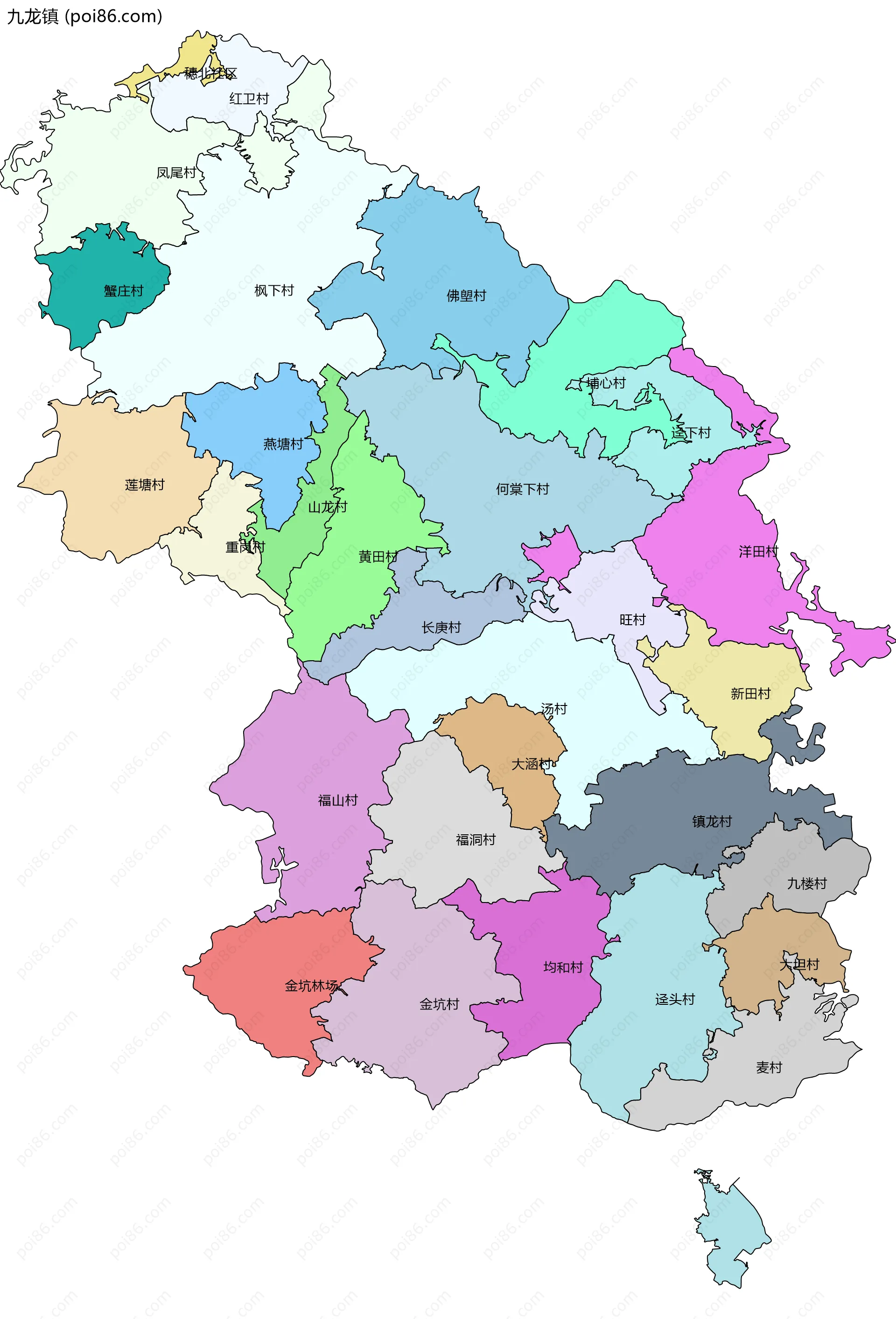 九龙镇边界地图(五级行政区划)