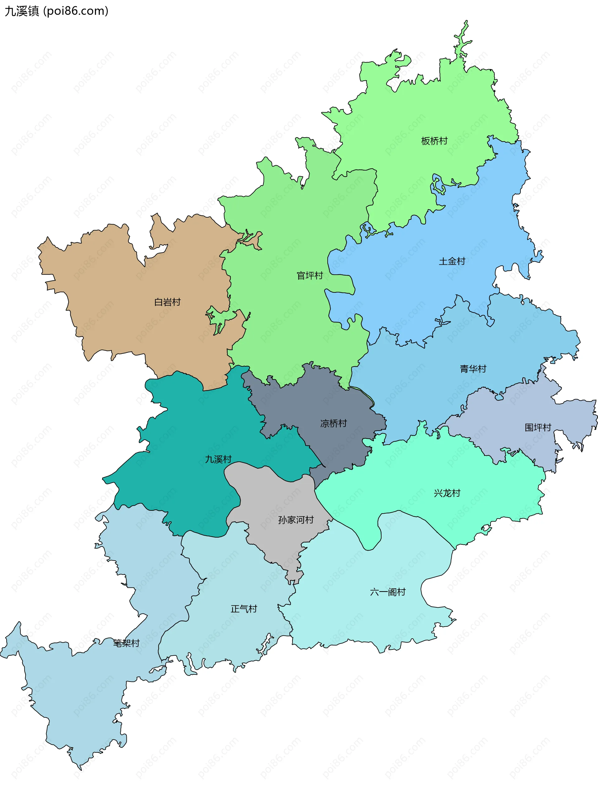 九溪镇边界地图(五级行政区划)