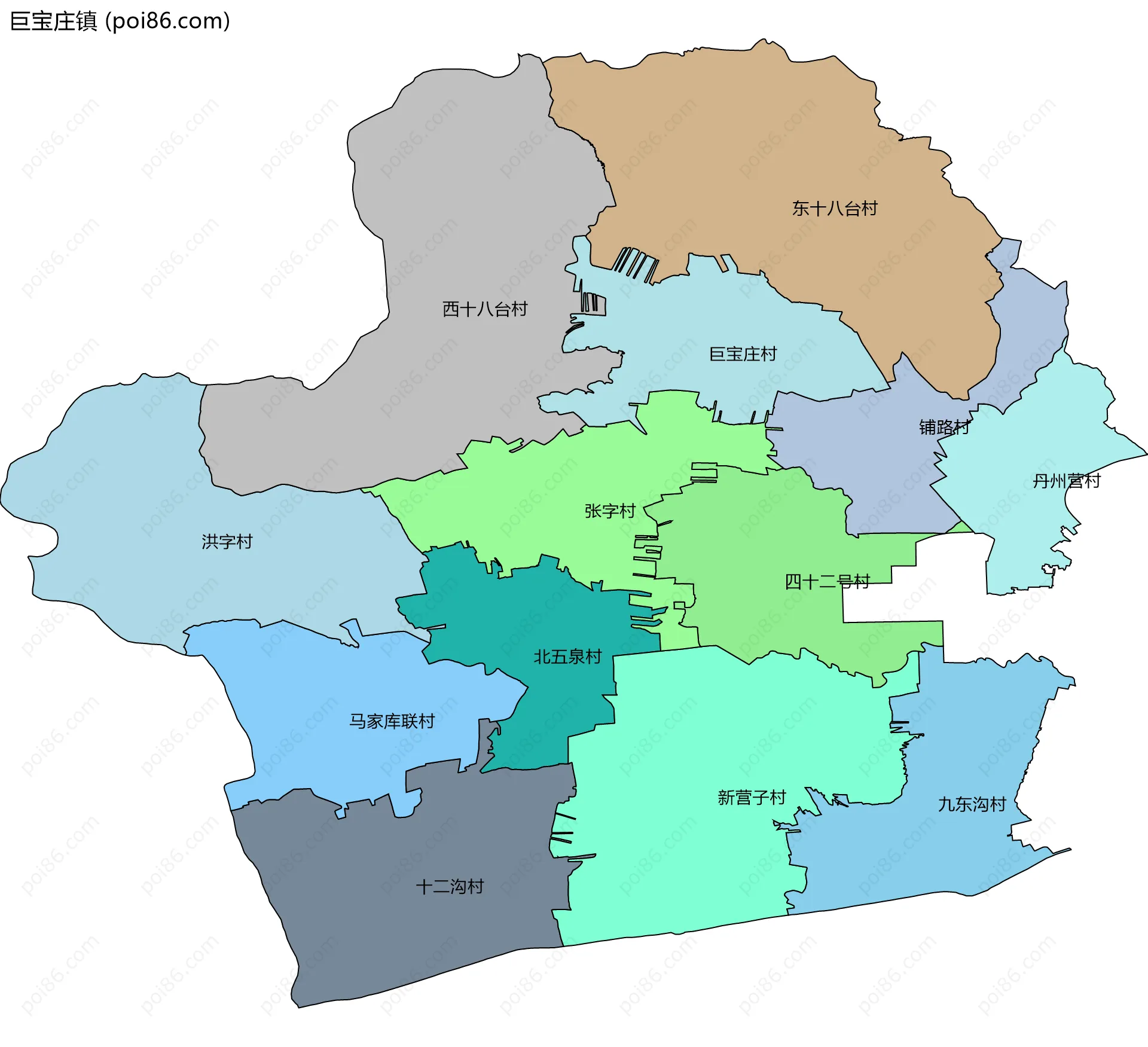 巨宝庄镇边界地图(五级行政区划)