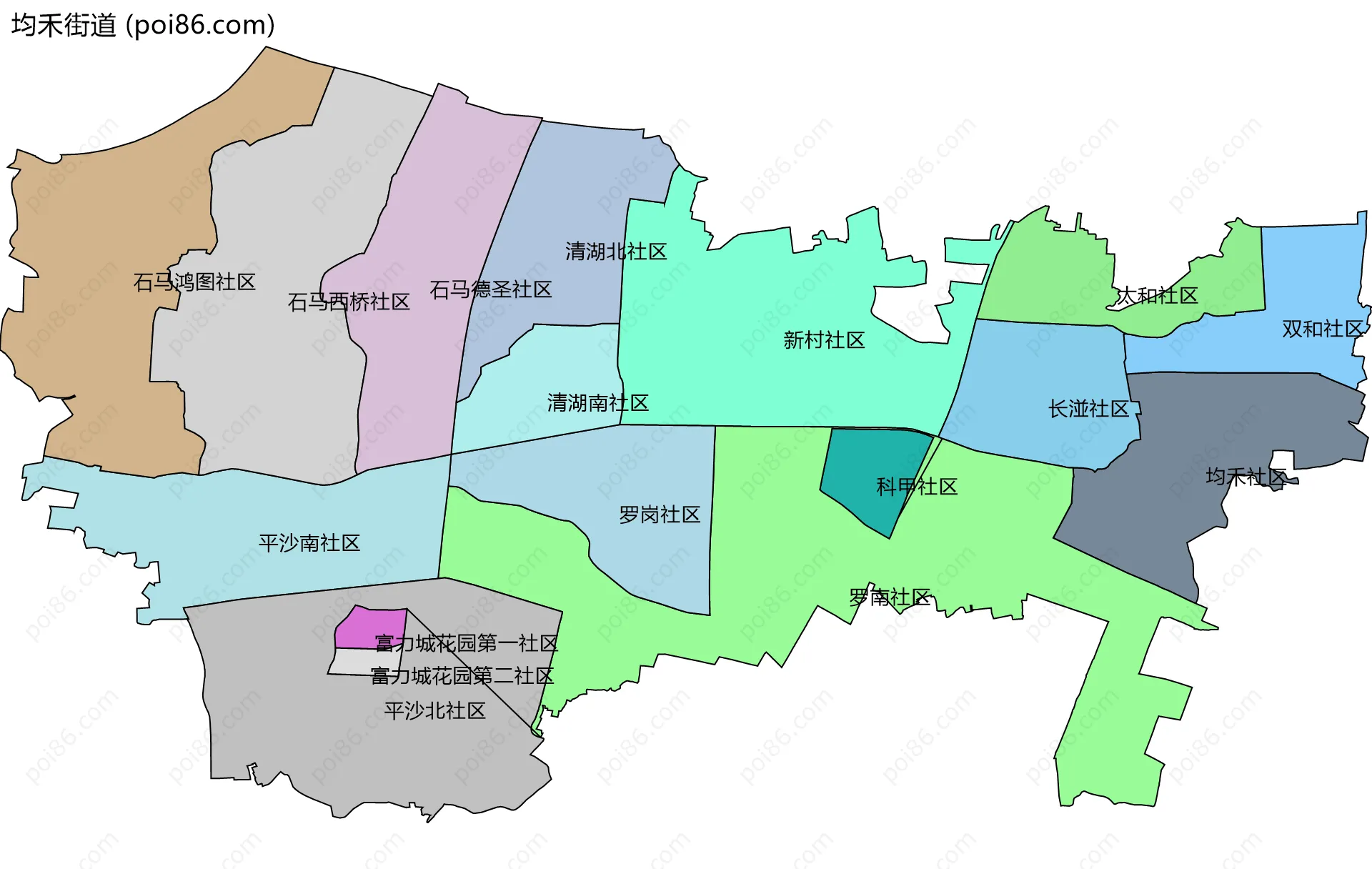均禾街道边界地图(五级行政区划)