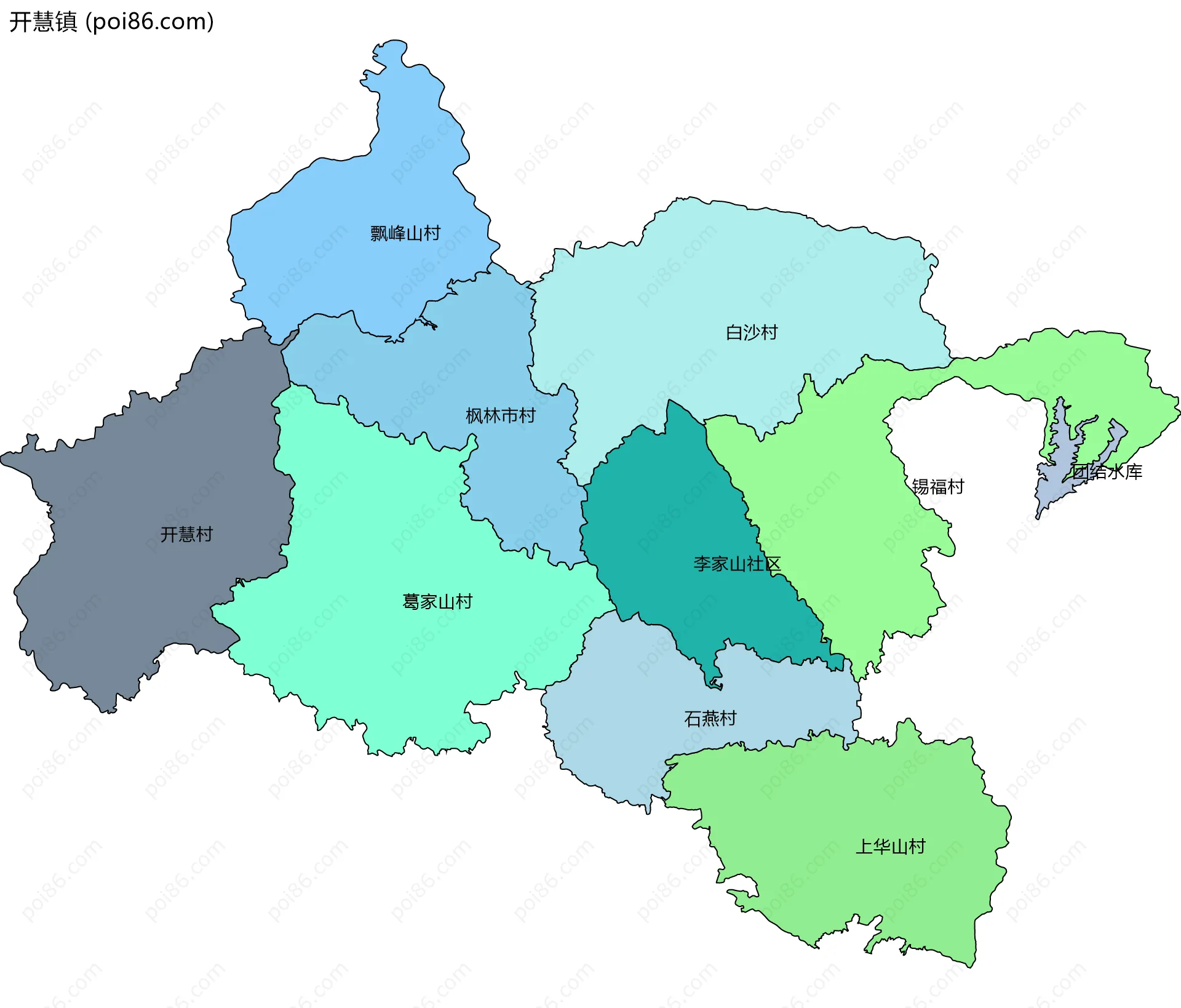 开慧镇边界地图(五级行政区划)