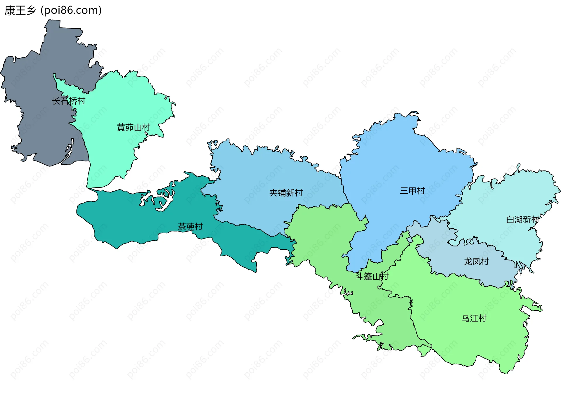 康王乡边界地图(五级行政区划)