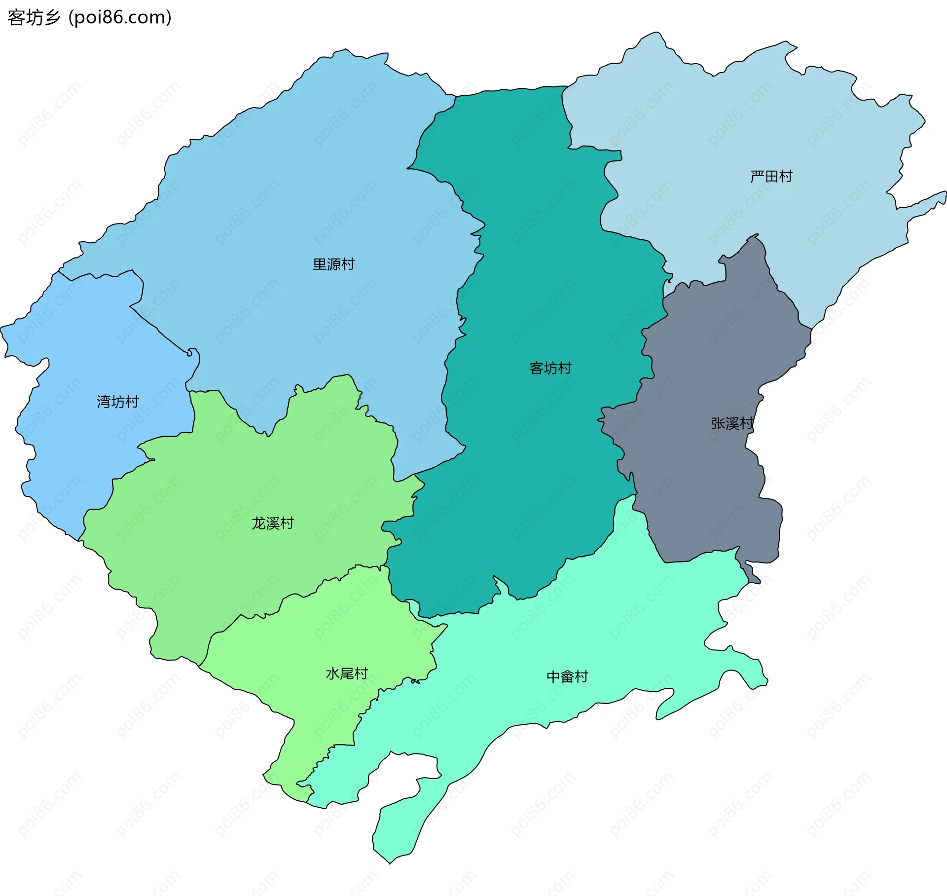 客坊乡边界地图(五级行政区划)