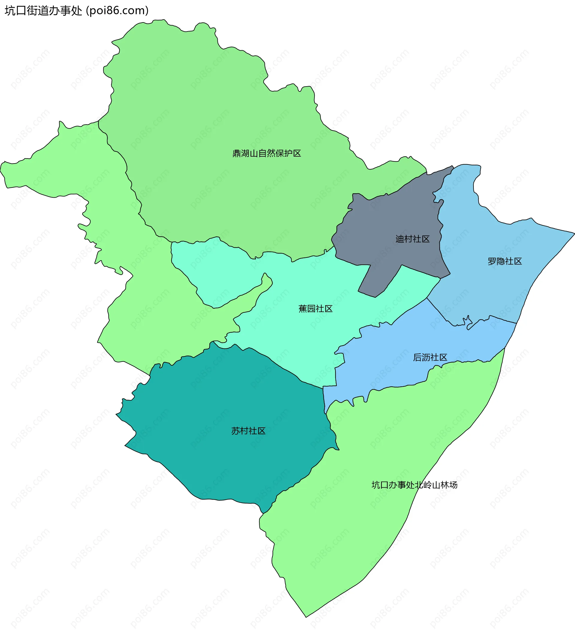 坑口街道办事处边界地图(五级行政区划)