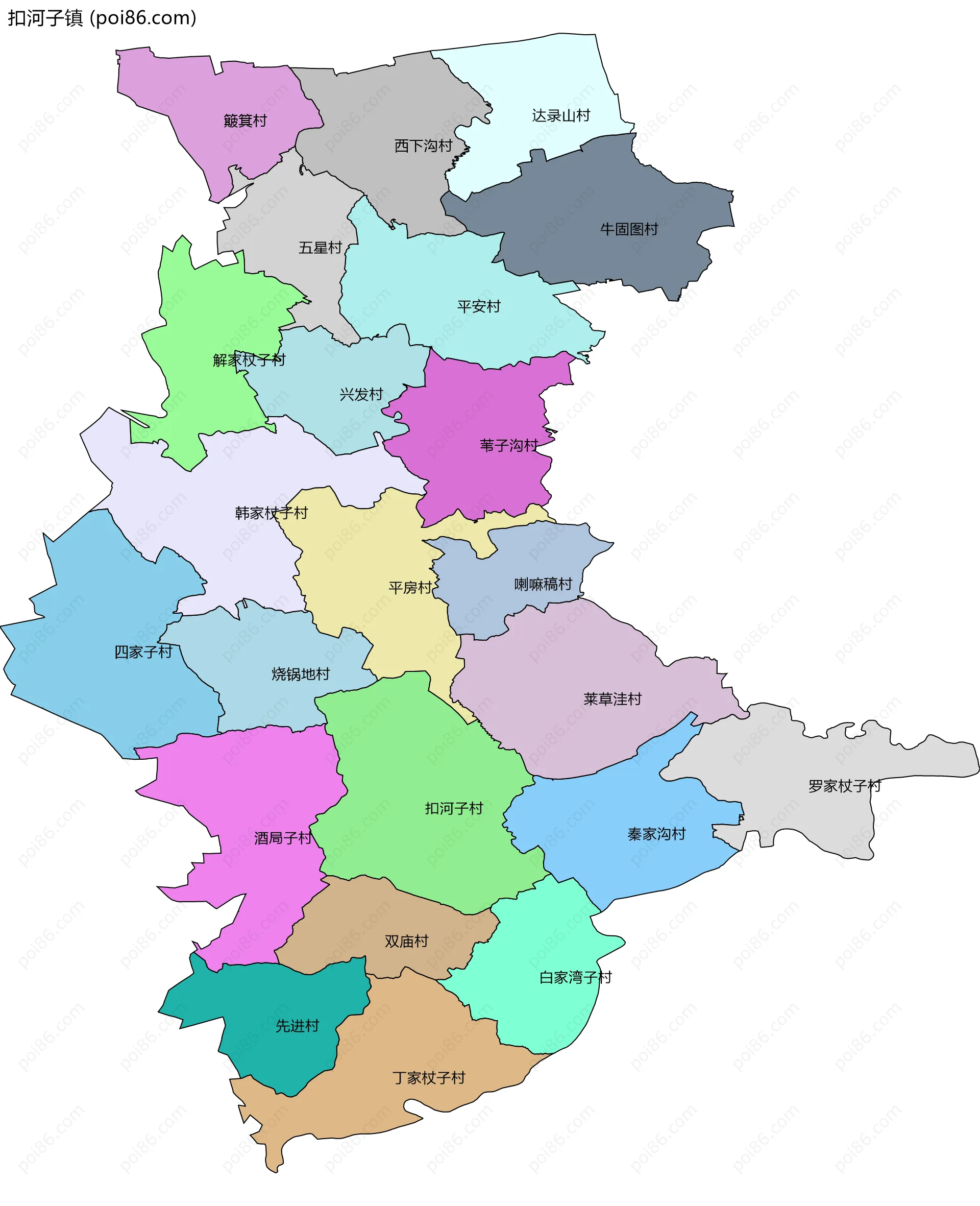 扣河子镇边界地图(五级行政区划)