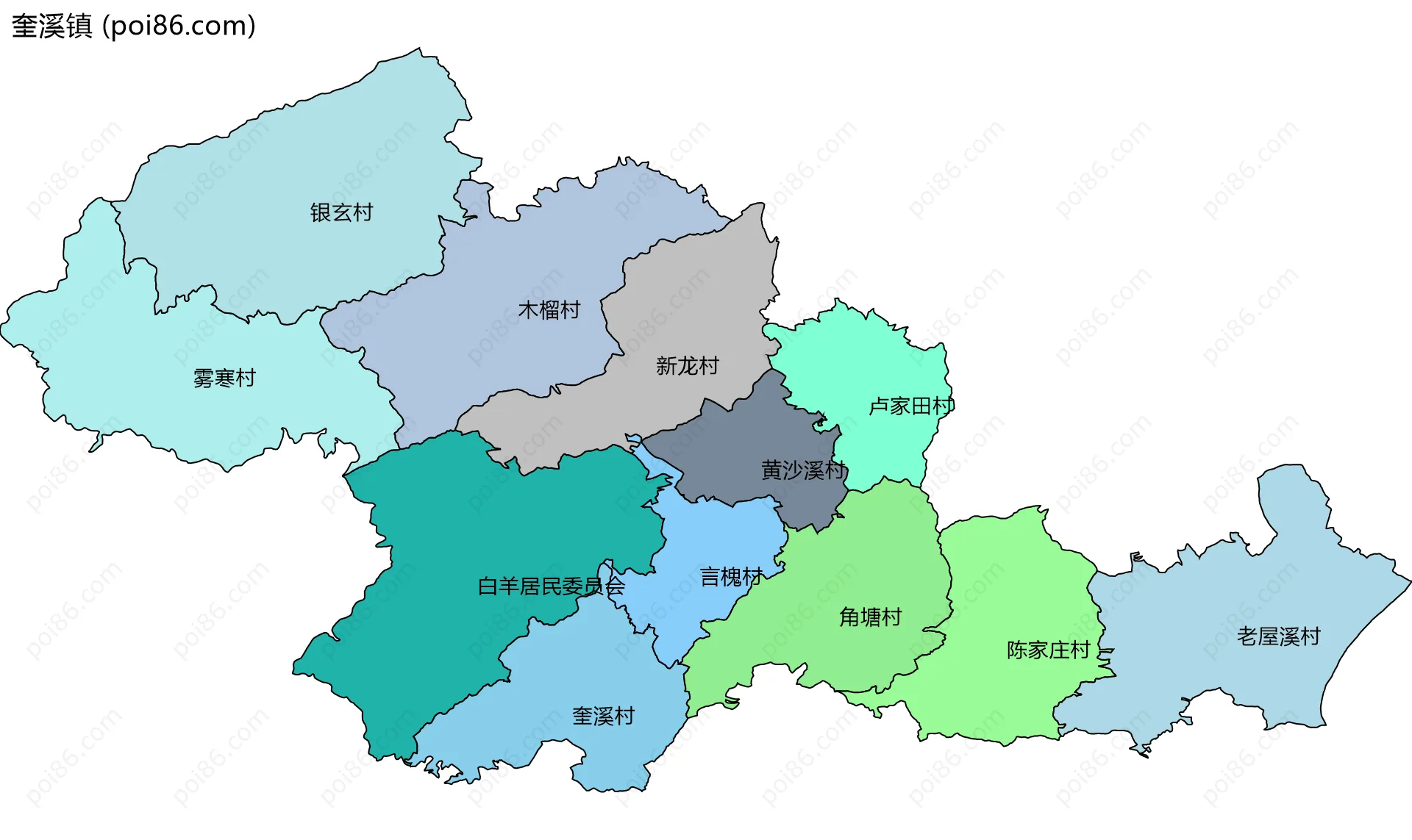 奎溪镇边界地图(五级行政区划)