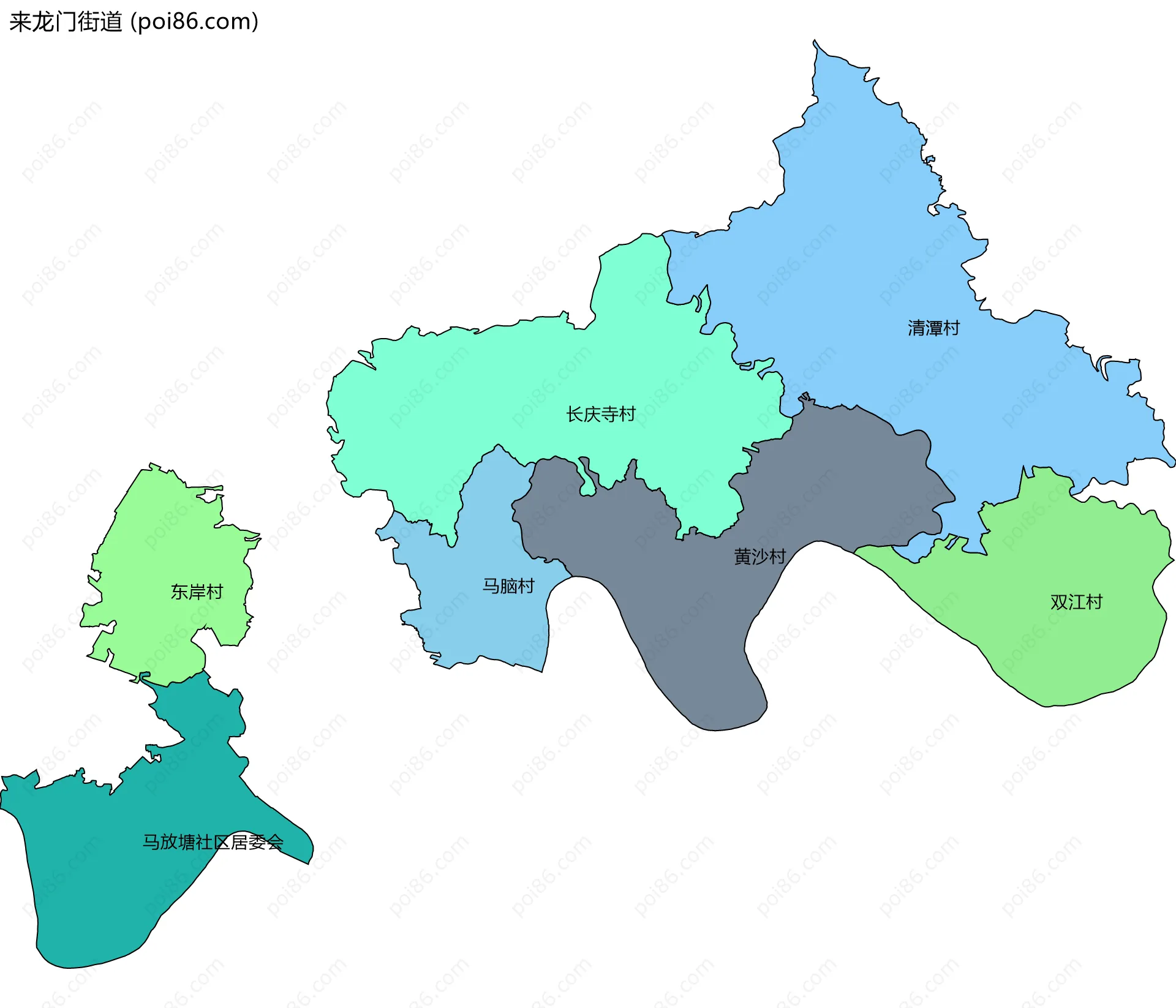 来龙门街道边界地图(五级行政区划)