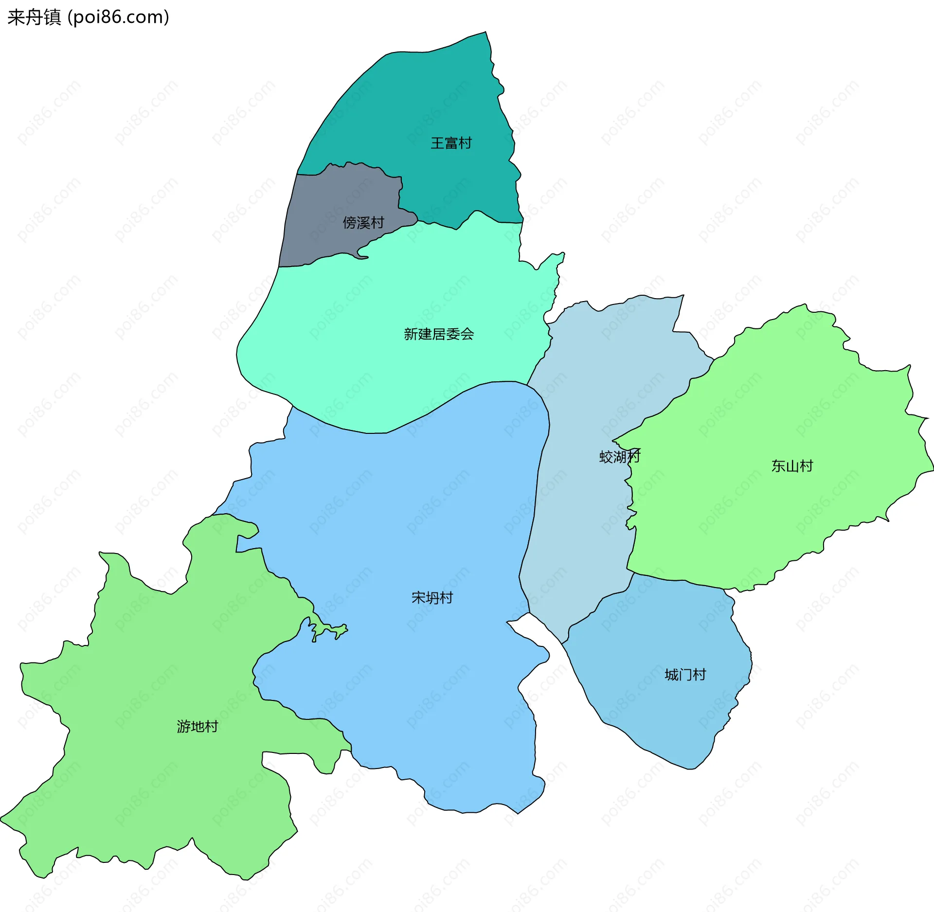 来舟镇边界地图(五级行政区划)