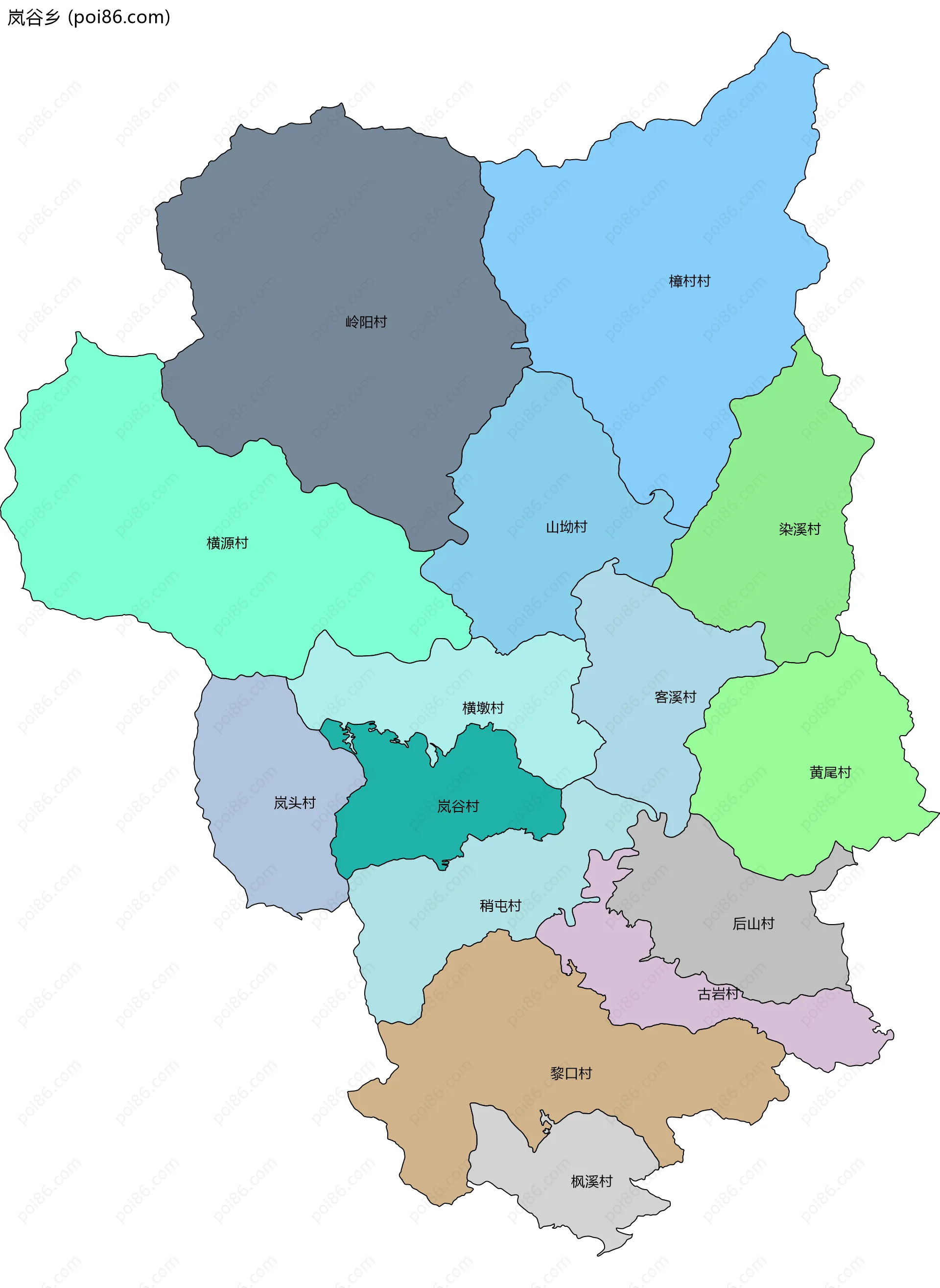 岚谷乡边界地图(五级行政区划)