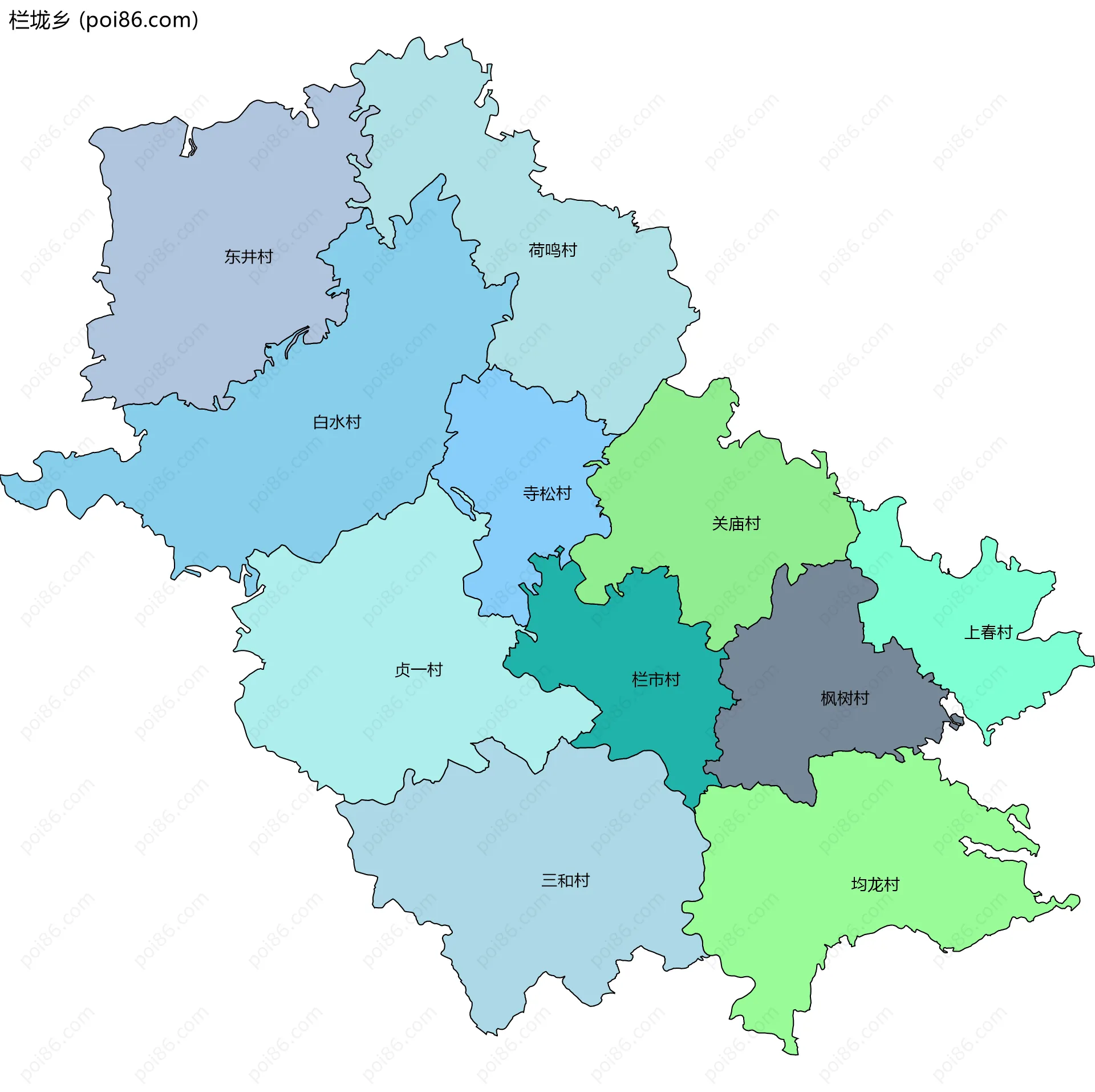 栏垅乡边界地图(五级行政区划)