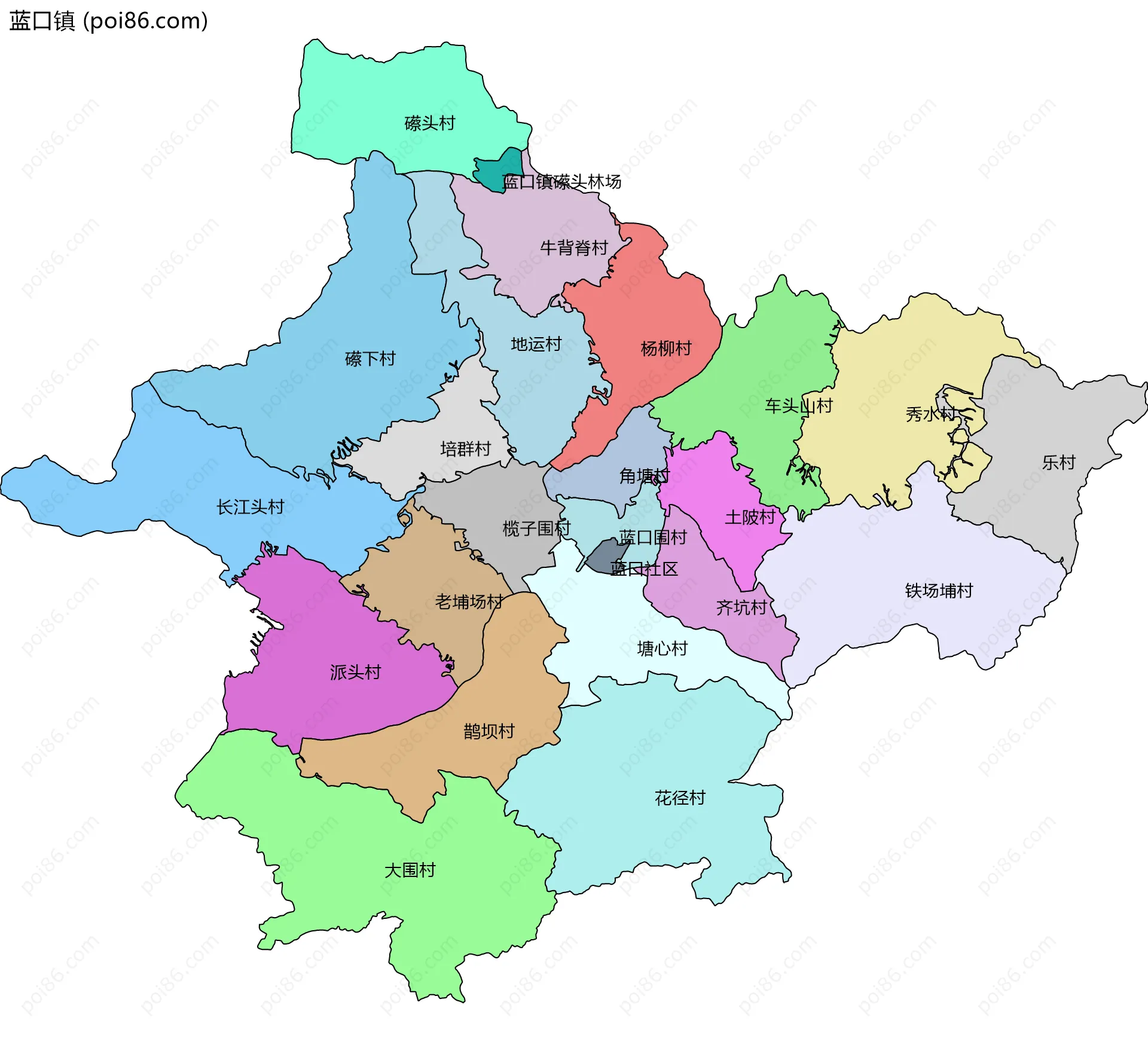 蓝口镇边界地图(五级行政区划)