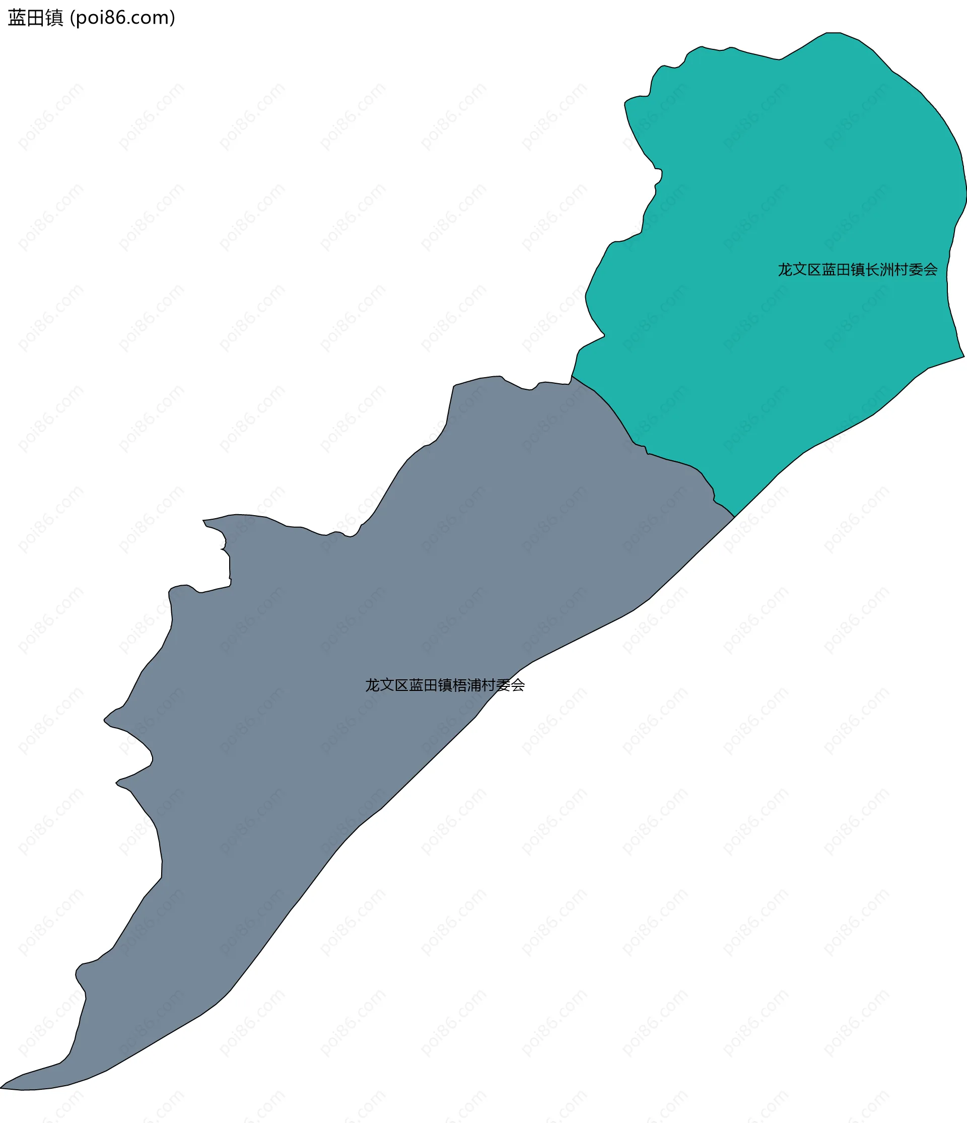 蓝田镇边界地图(五级行政区划)