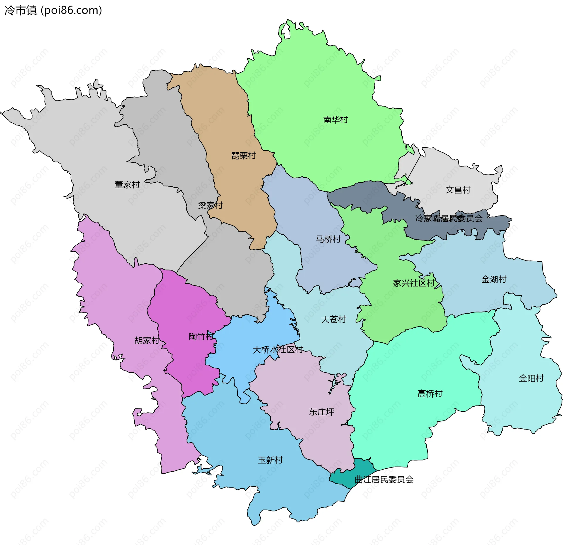 冷市镇边界地图(五级行政区划)